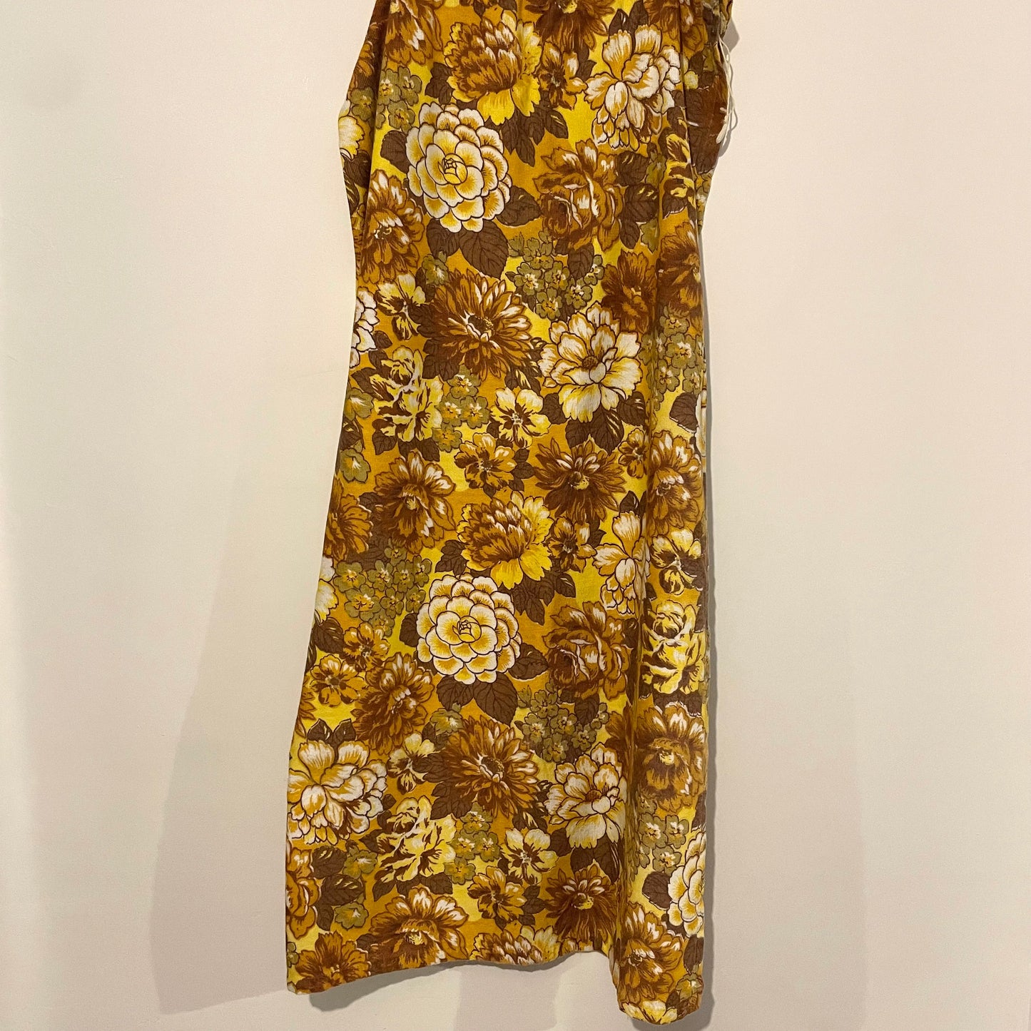 Fabric Vintage Yellow Brown Floral Patterned Curtain Panel