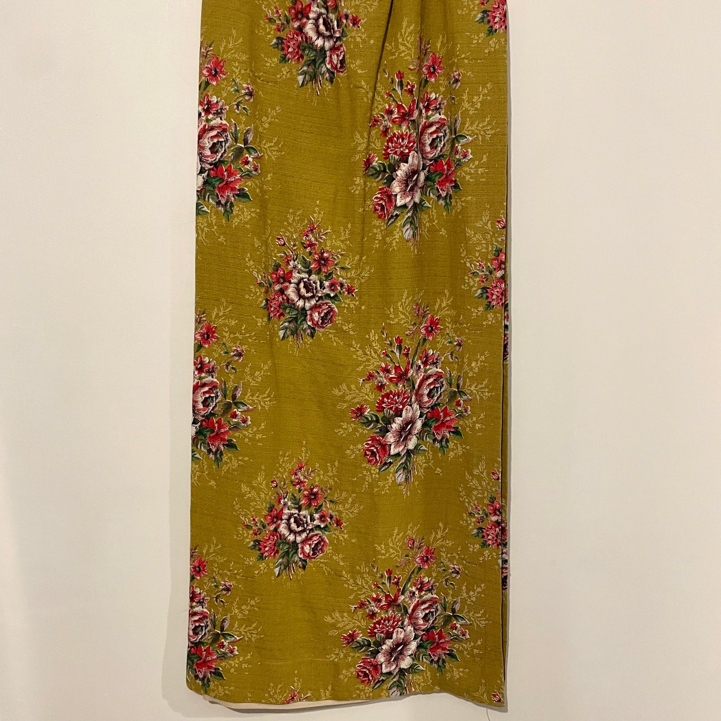 Fabric Vintage Pink Floral Yellow Ochre Curtain Panel 123cm