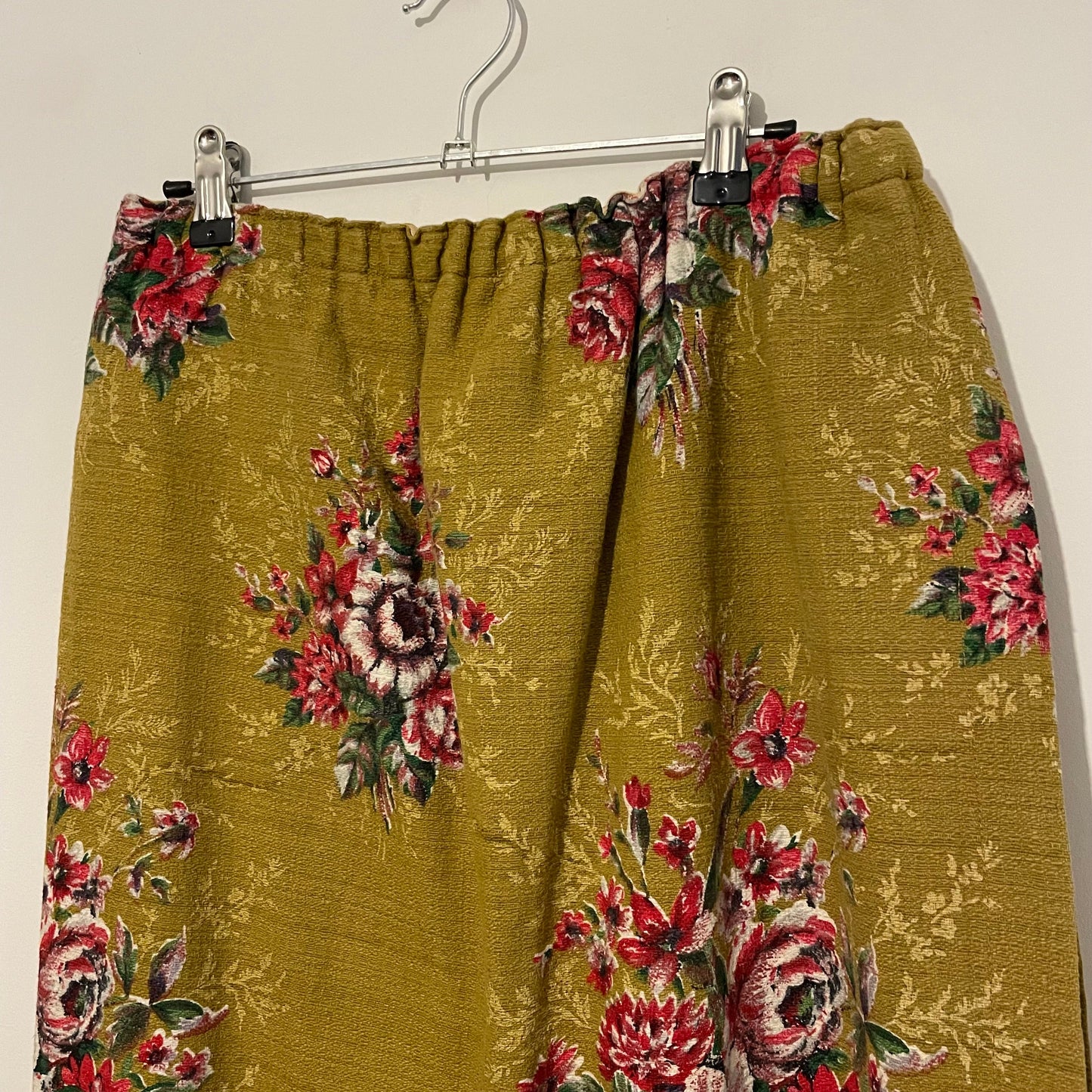 Fabric Vintage Pink Floral Yellow Ochre Curtain Panel 123cm