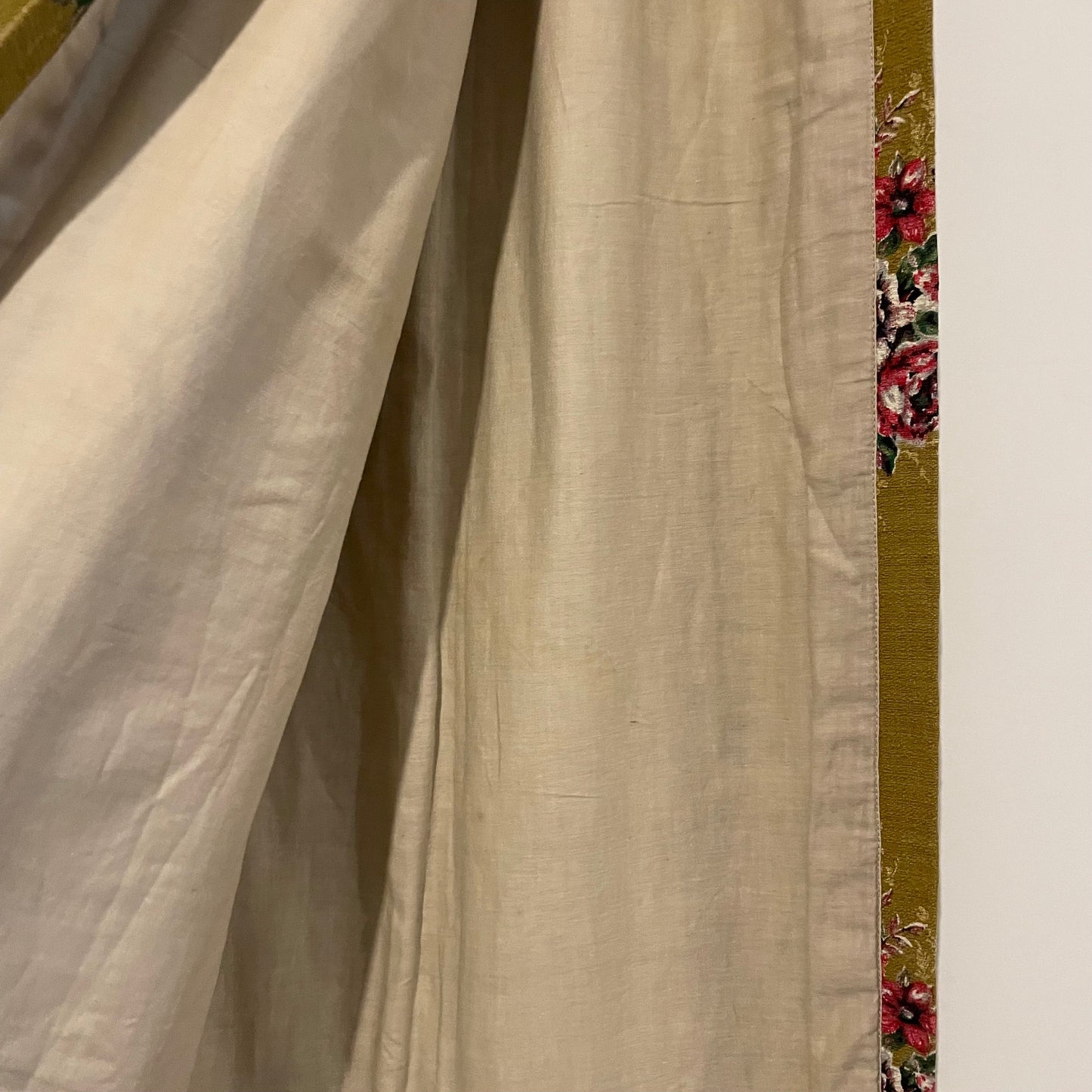 Fabric Vintage Pink Floral Yellow Ochre Curtain Panel 123cm