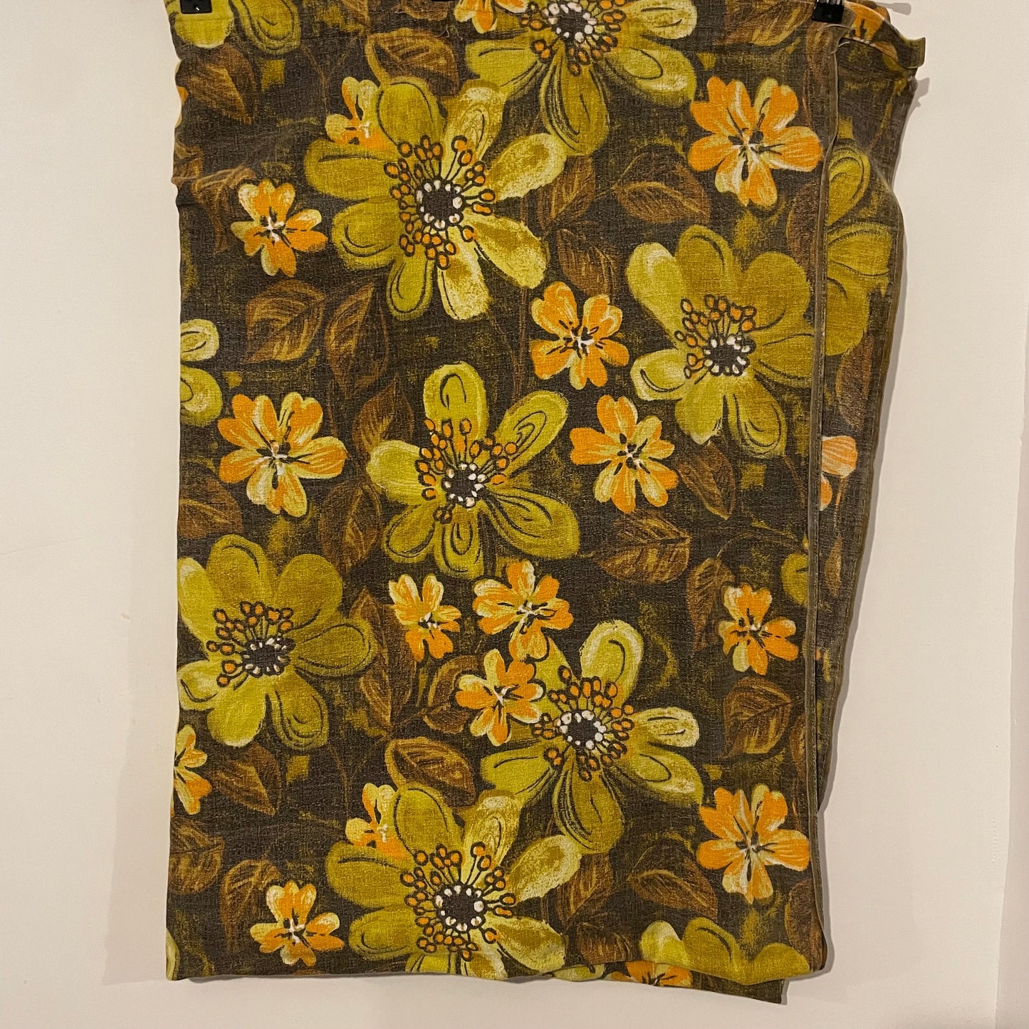 Fabric Vintage Brown Yellow Orange Illustrated Patterned Curtain
