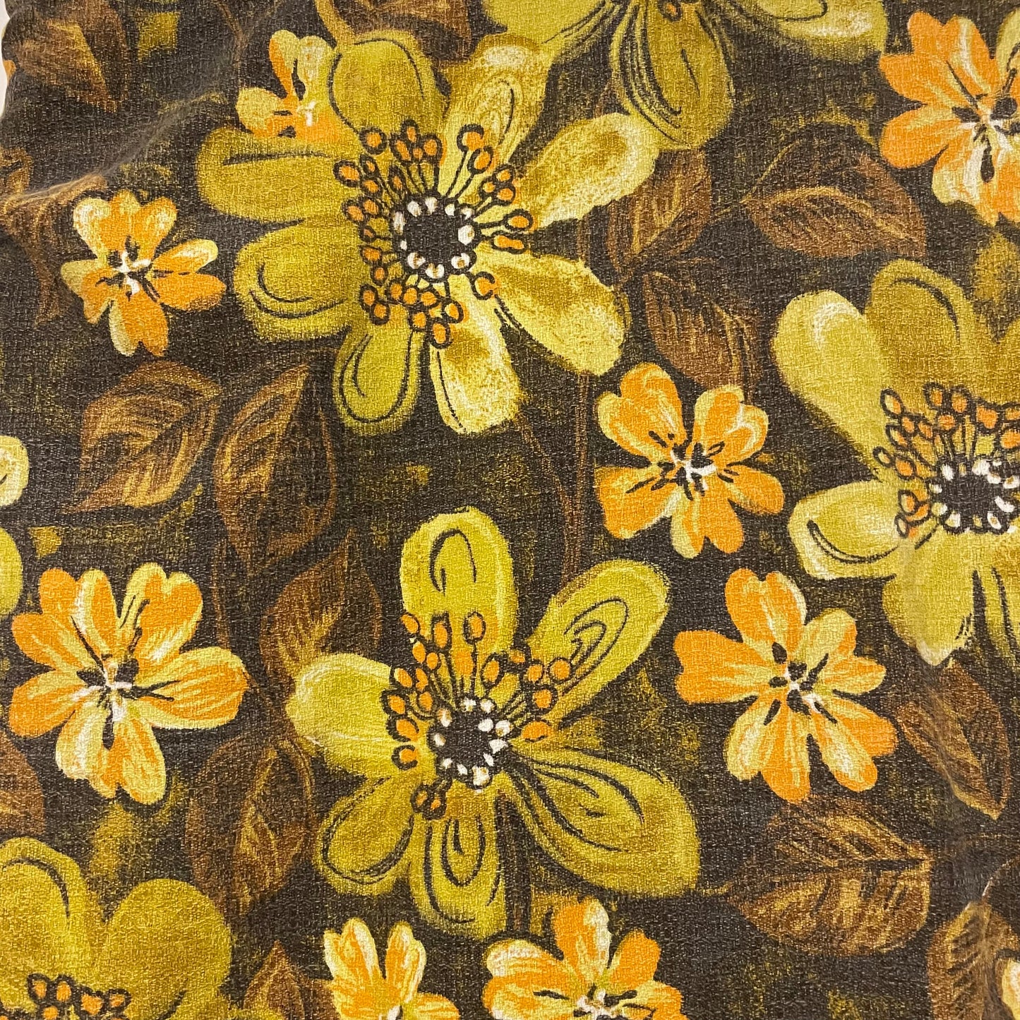 Fabric Vintage Brown Yellow Orange Illustrated Patterned Curtain