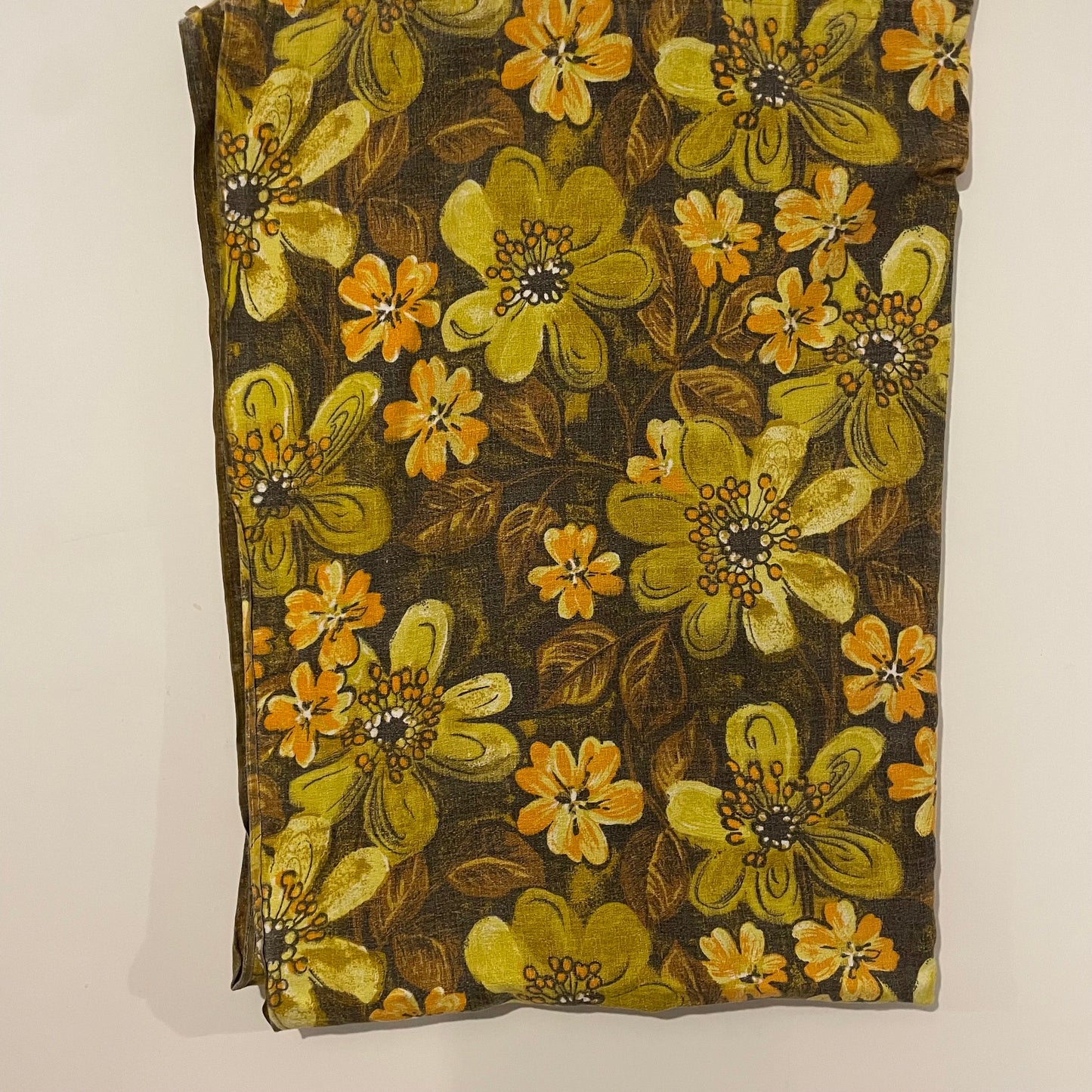 Fabric Vintage Brown Yellow Orange Illustrated Patterned Curtain