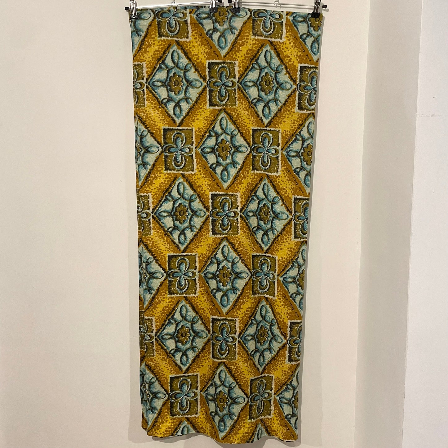 Fabric Vintage Blue and Yellow Diamond Floral Curtain Panel