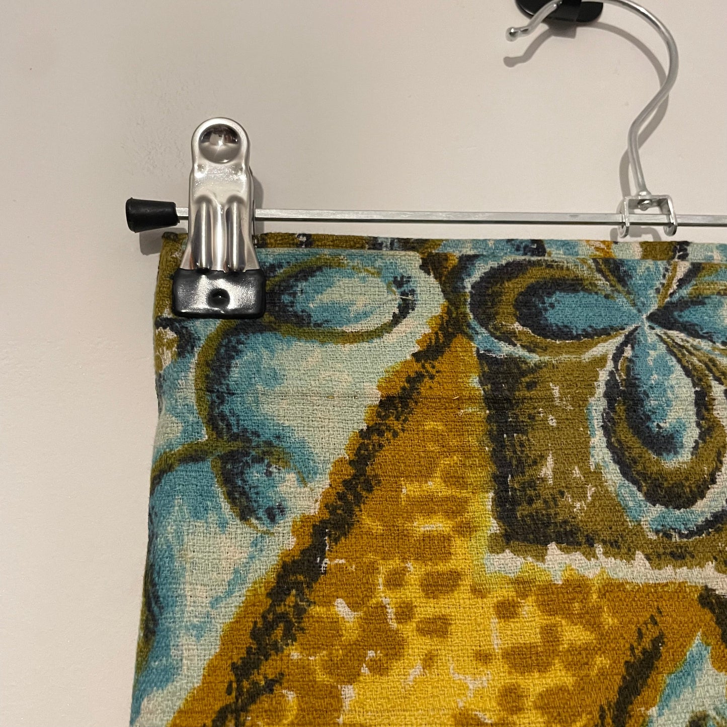 Fabric Vintage Blue and Yellow Diamond Floral Curtain Panel