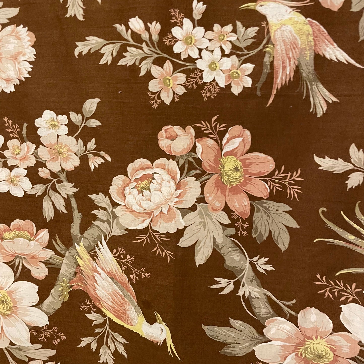 Fabric Vintage Deep Mauve Floral Bird Jab Stoffe Ramona