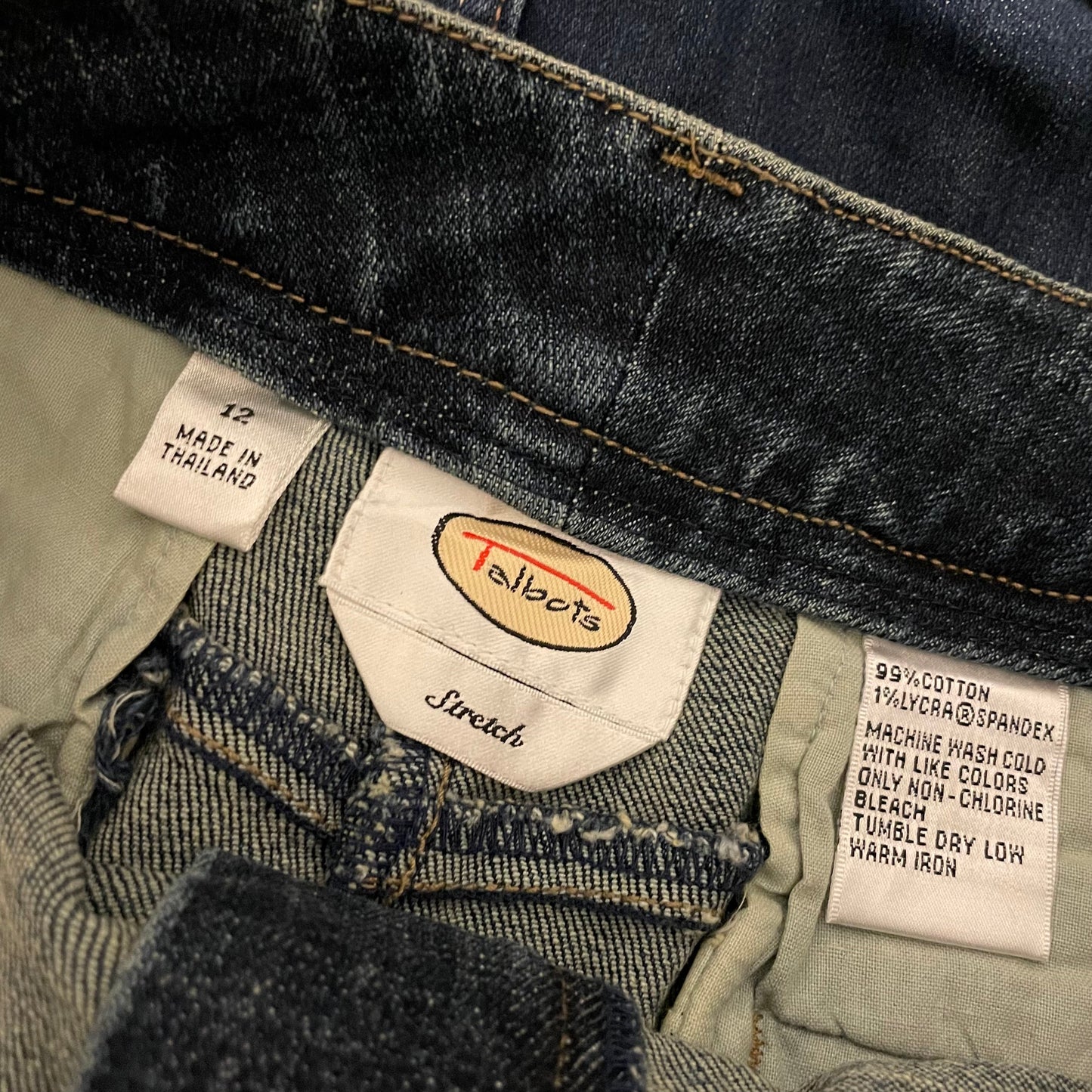 Denim Skirt Mid Length Talbots Panelled Blue Size 14 UK