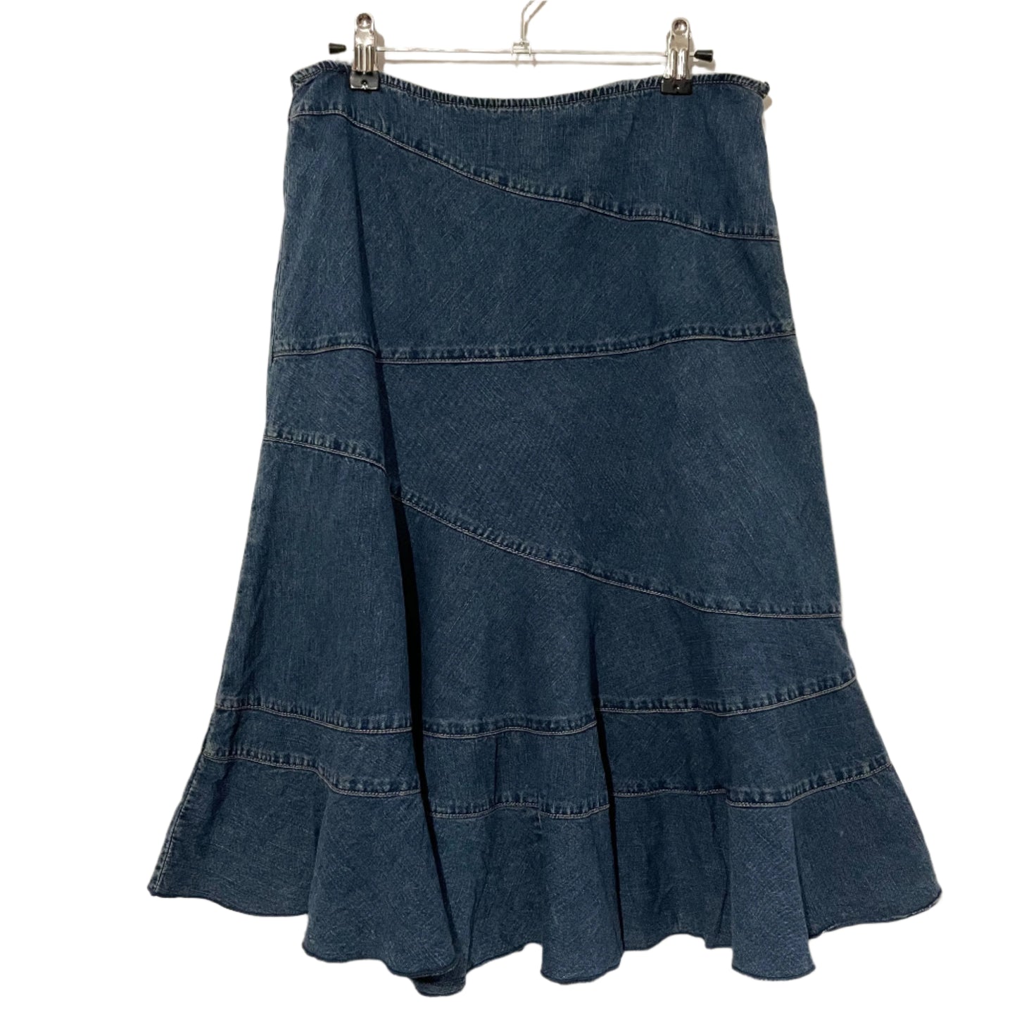 Denim Skirt Mid Length DKNY Jeans Panelled Flared. Size 10