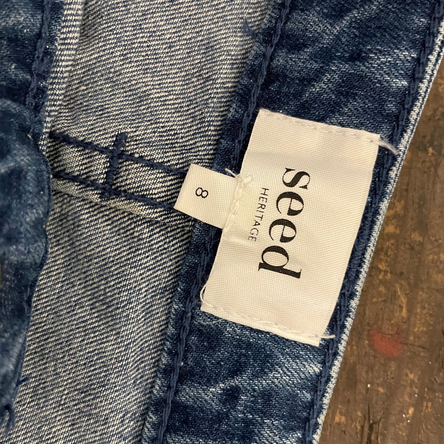 Denim Skirt Mid Length Seed Straight Dark Blue Size 10 Vintage Piece