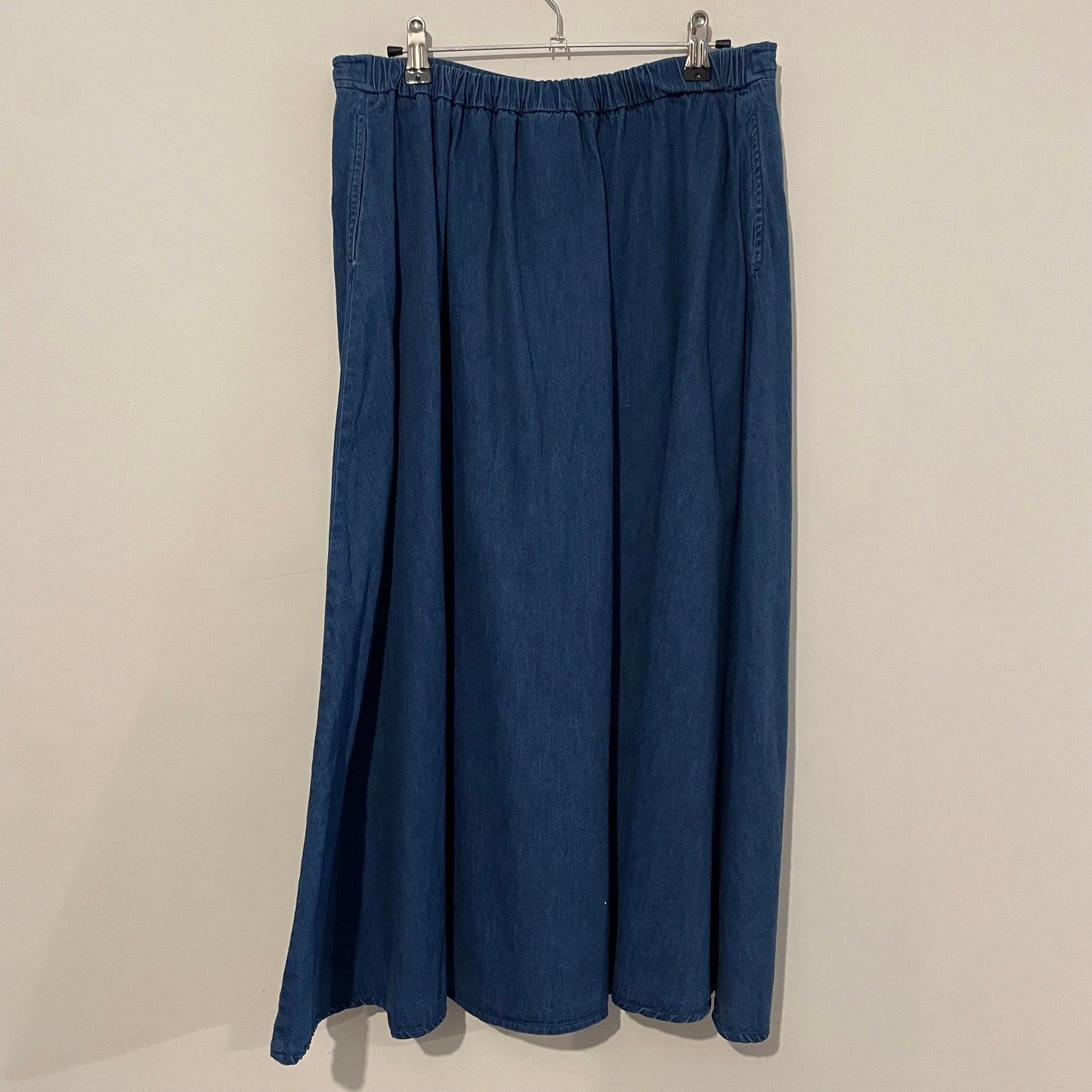 Denim Skirt Maxi Three Flags California Blue Button Size 12 Vintage
