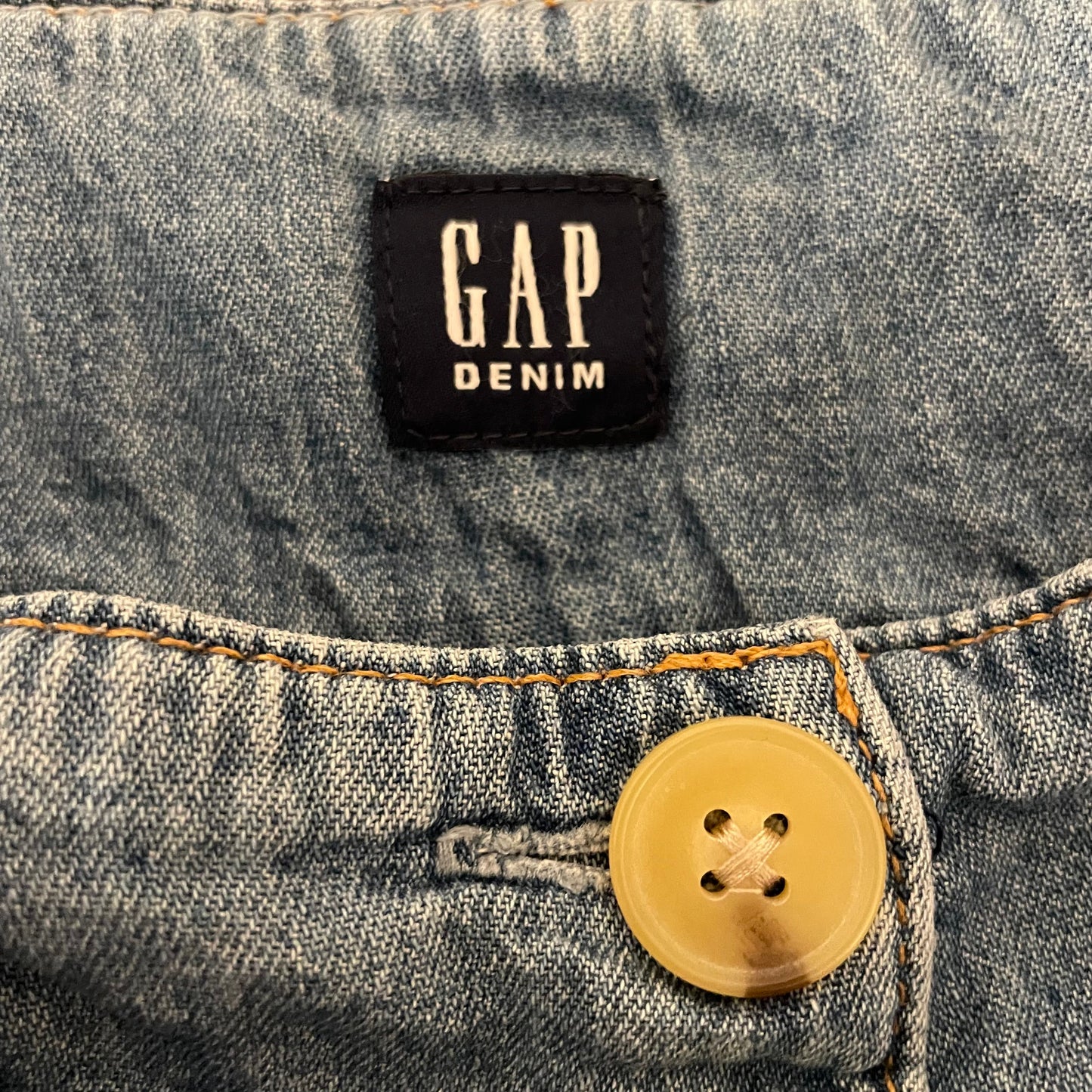 Denim Skirt Mid Length Gap Denim Belt Button Blue Size 8 Vintage