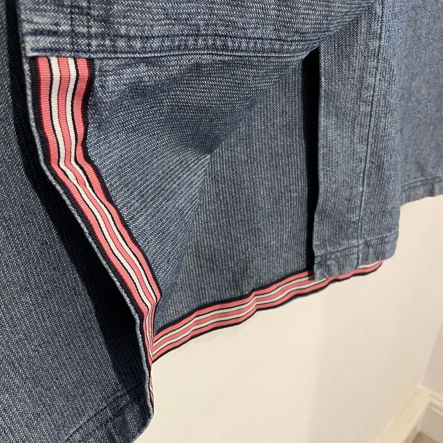 Denim Skirt Mid Length Christopher and Banks Size 12 Blue Stripe