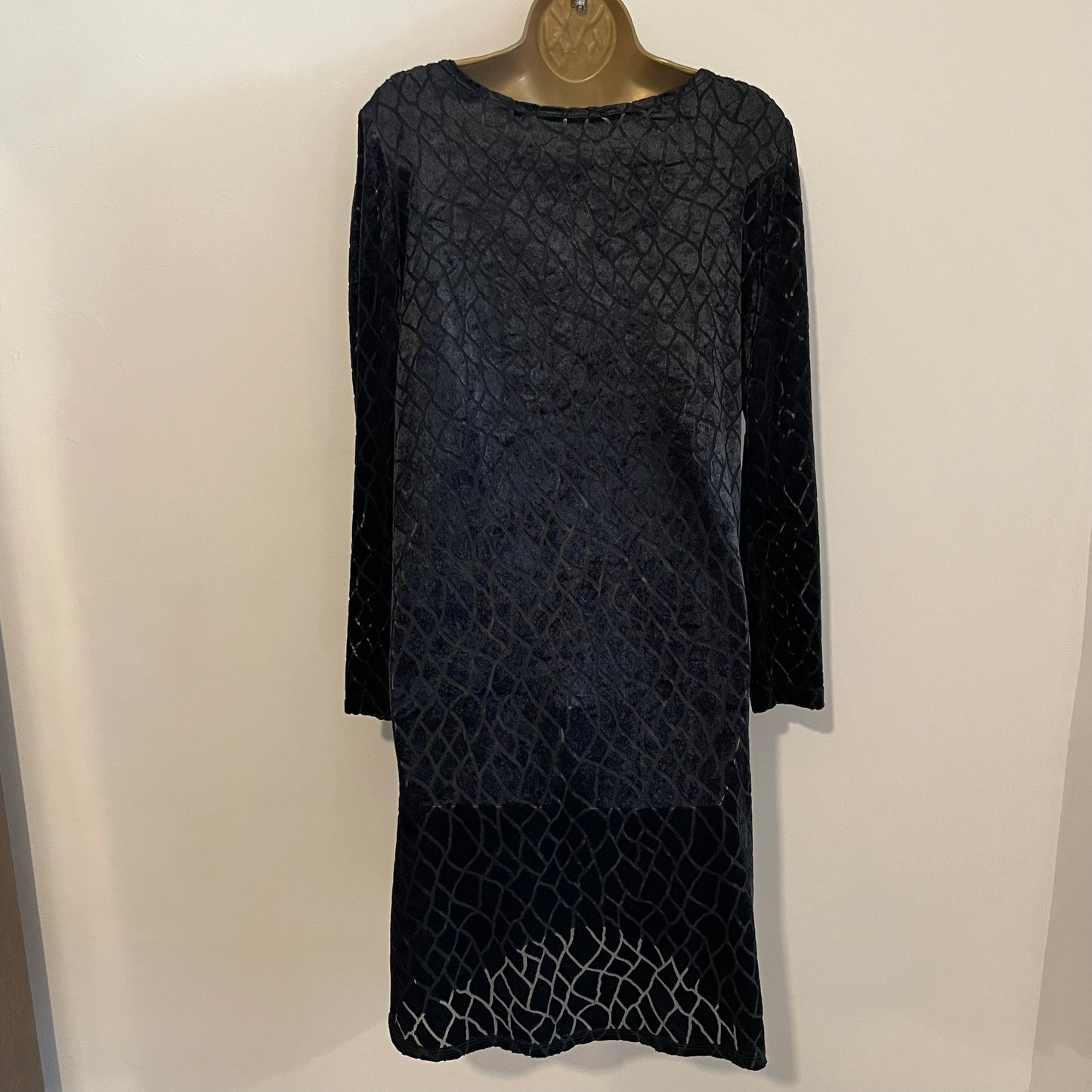 Dress Vintage Black Mini Dress with Sheer Diamond Velvet Pattern