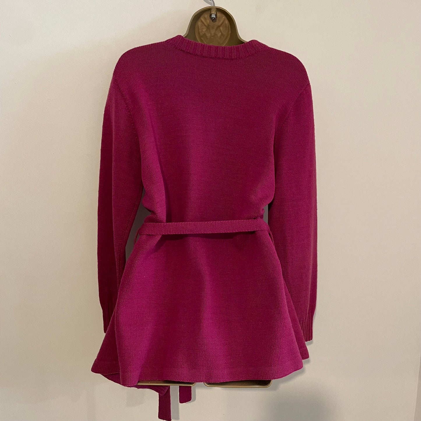 Vintage Pink Magenta Tie Waist Wool Cardigan for Stylish Comfort