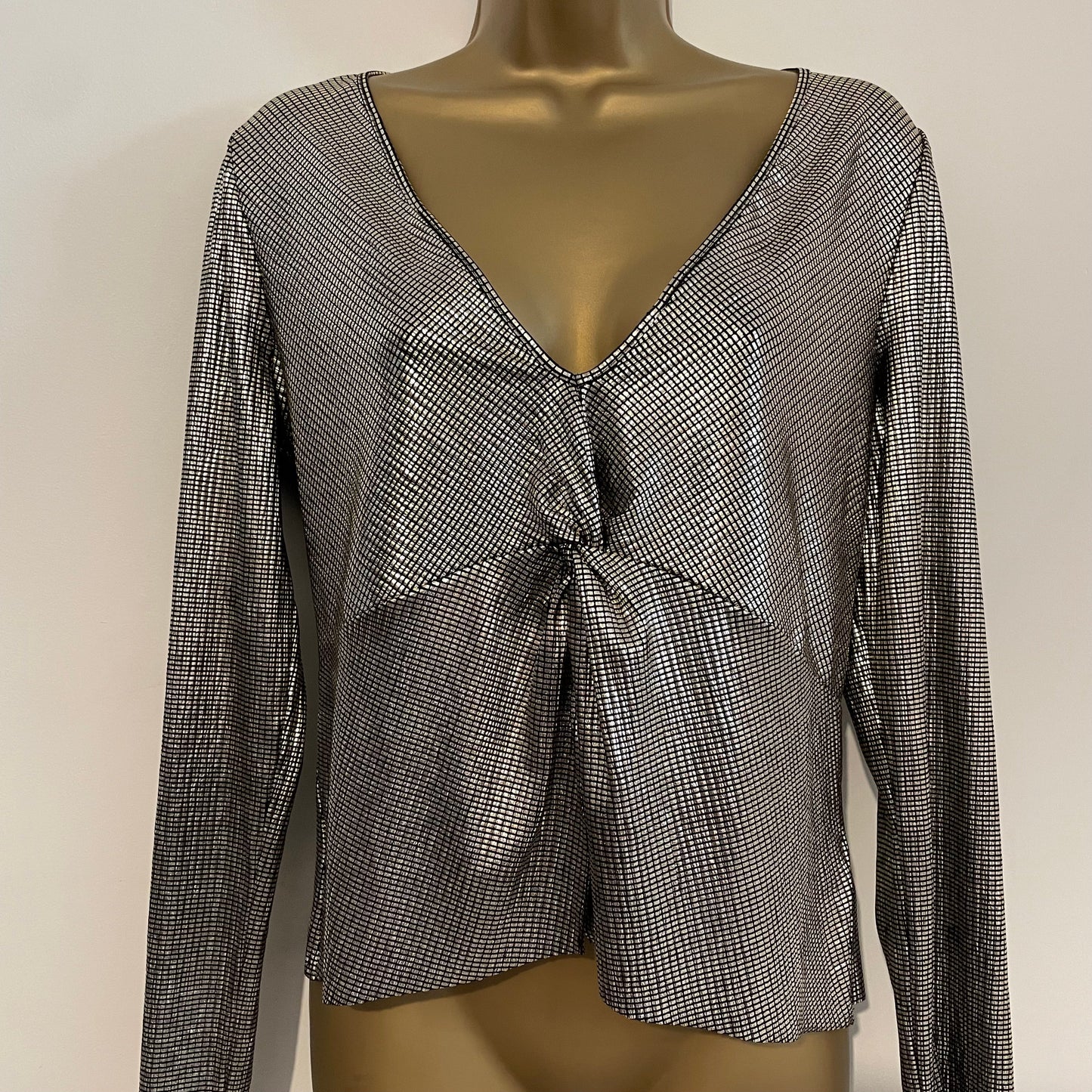 Top Topshop Gold Disco Long Sleeve Patterned Top for Parties