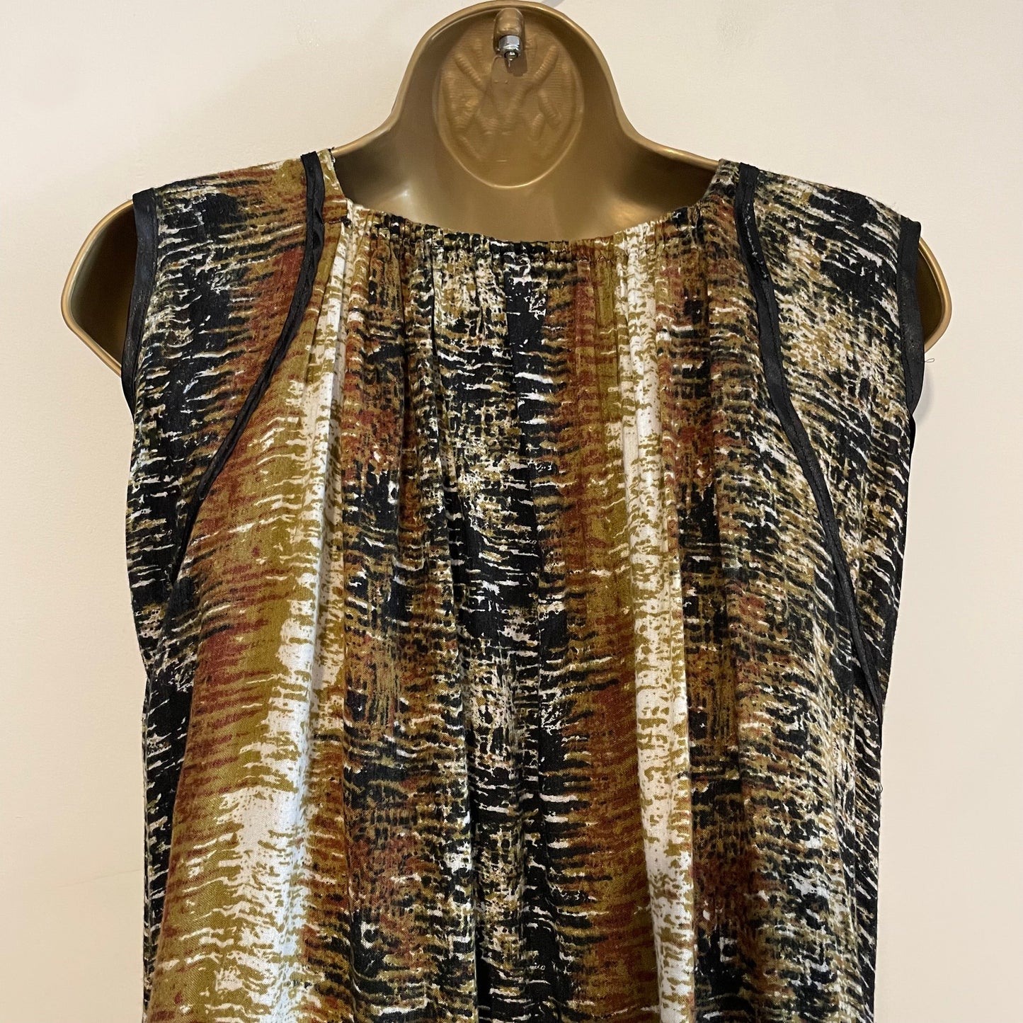 Vintage White Black Green Maxi Dress Animal Print Safari