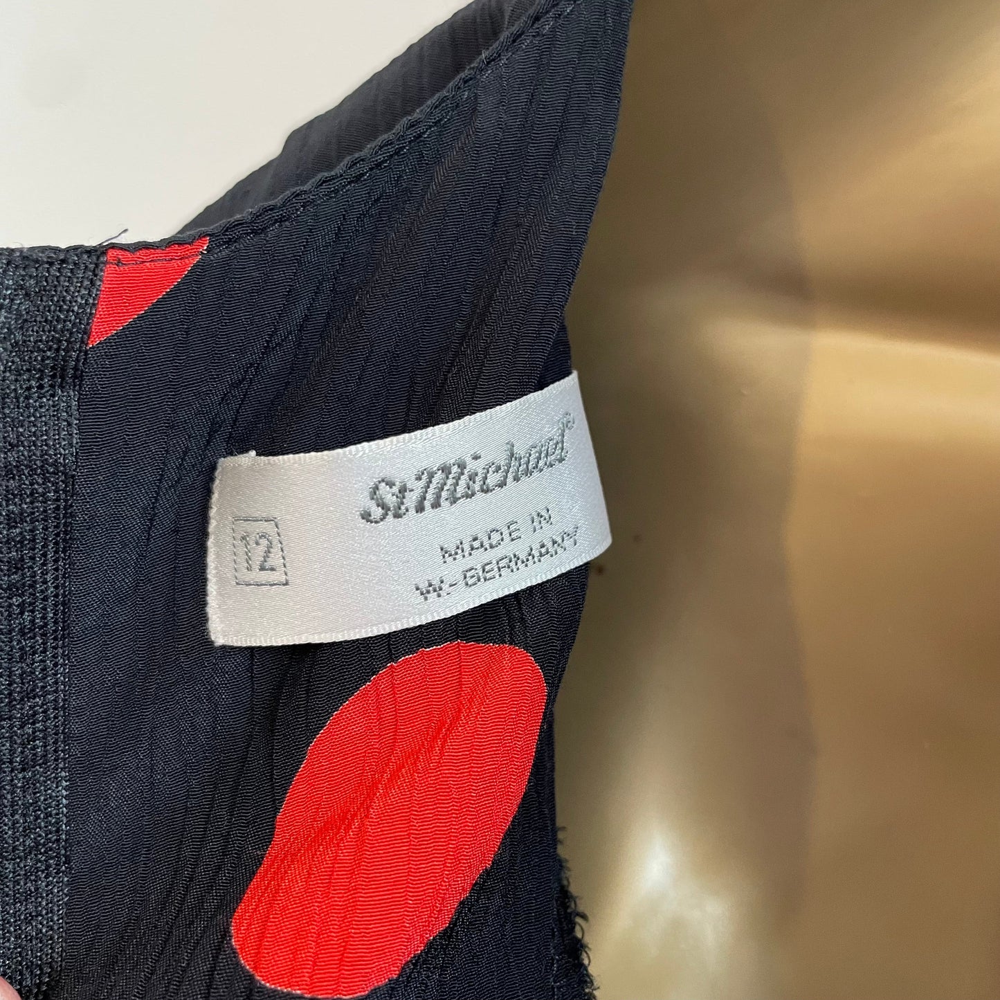 Vintage St Michael Plisse Black and Red Polka Dot Dress