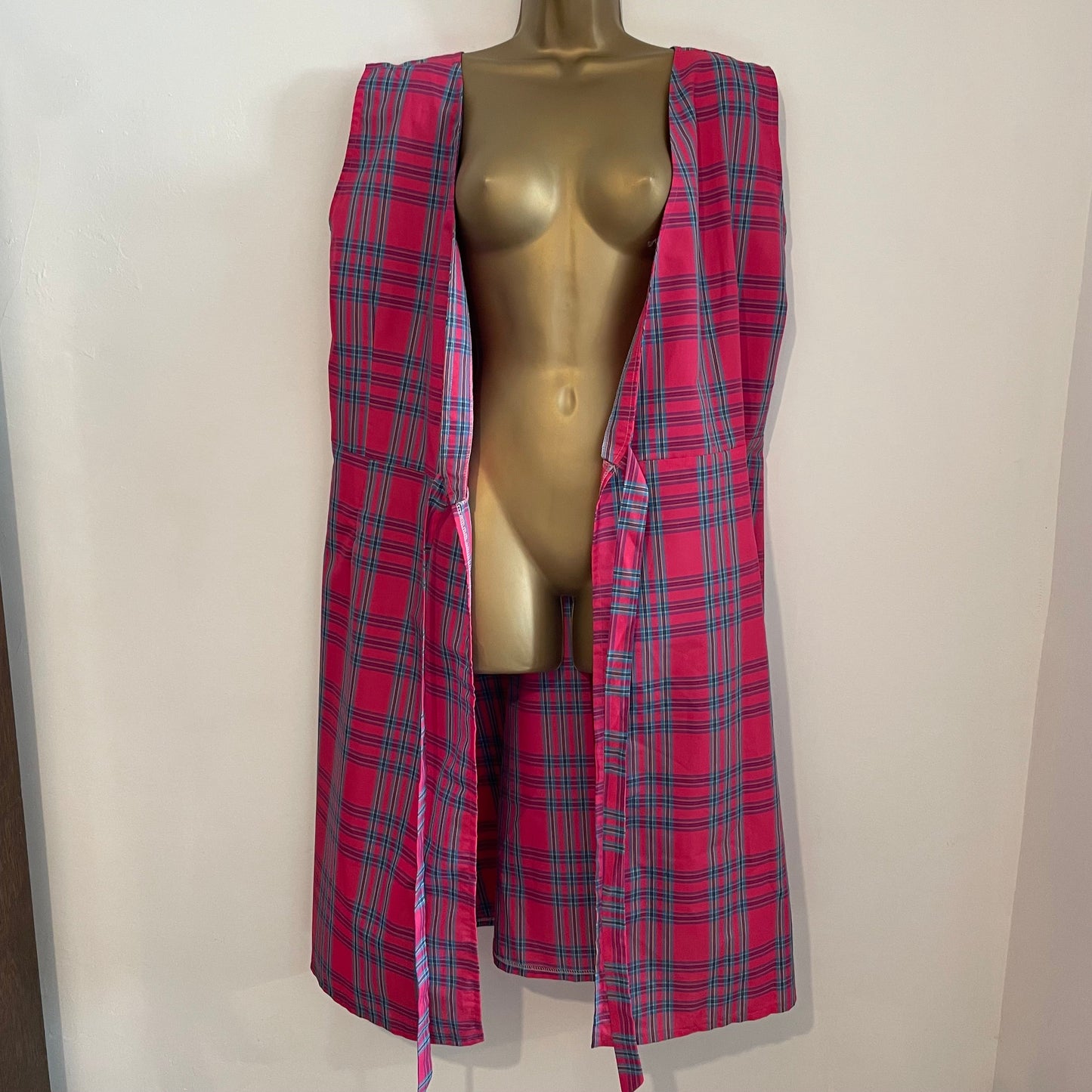 Summer Dress Vintage Pink & Blue Check Sleeveless Wrap Style