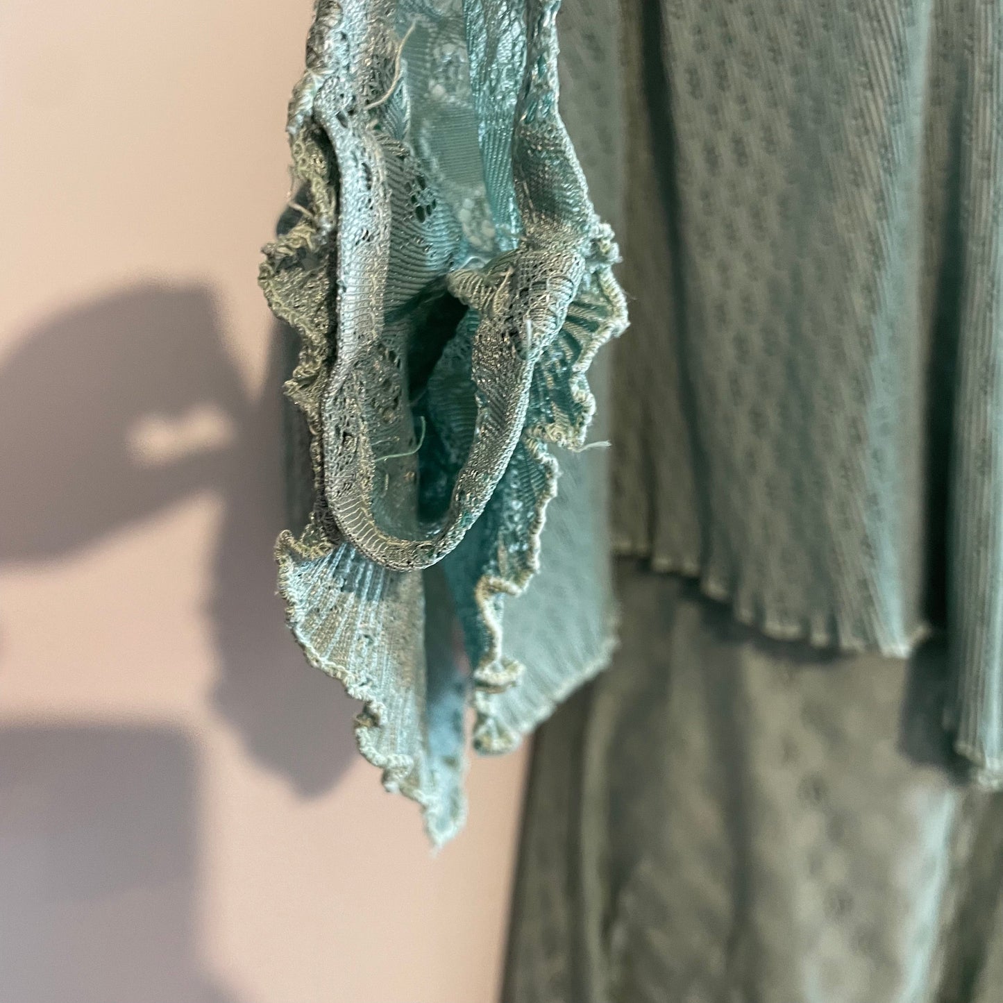 Vintage Duck Egg Blue 70s Cape Dress with Delicate Angel Sleeves