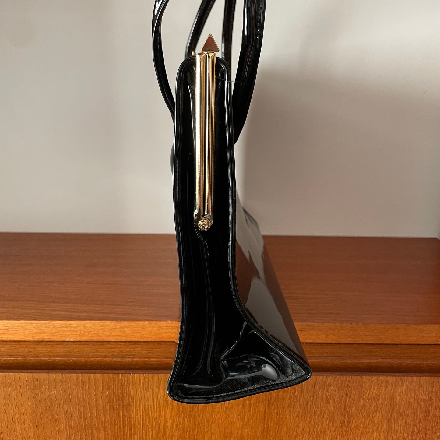 Black Patent Top Handle Handbag Vintage