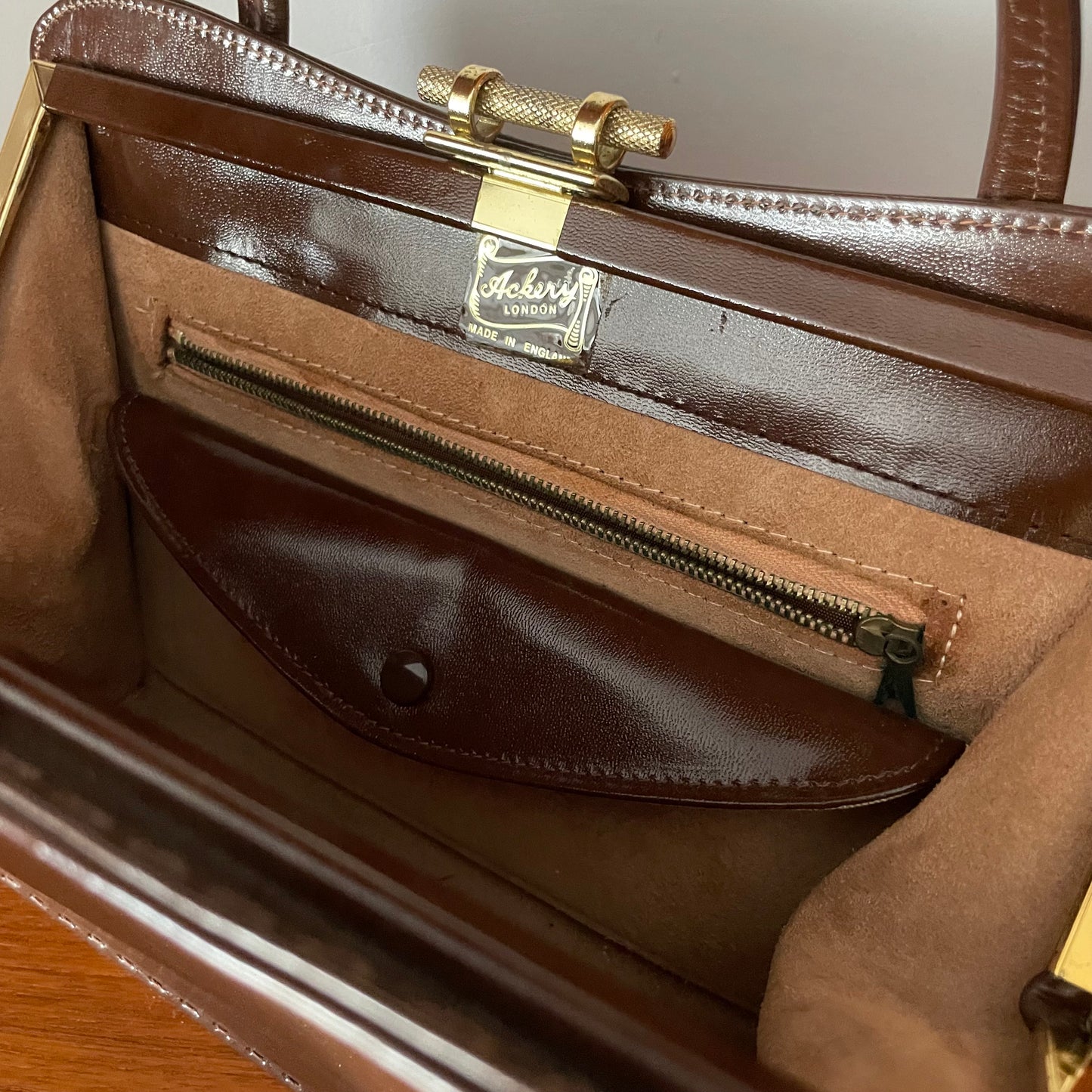 Leather Brown Ackery Handbag in Flawless Condition Made in England