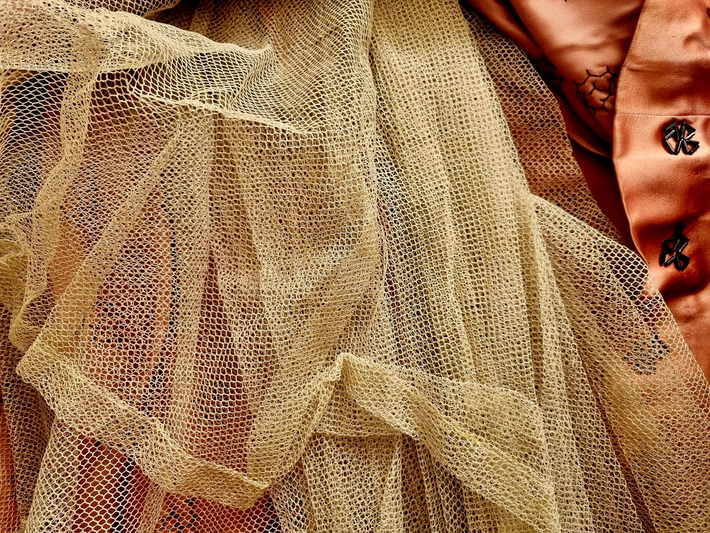 Vintage Handmade Pink and Black Beaded Boned Evening Gown