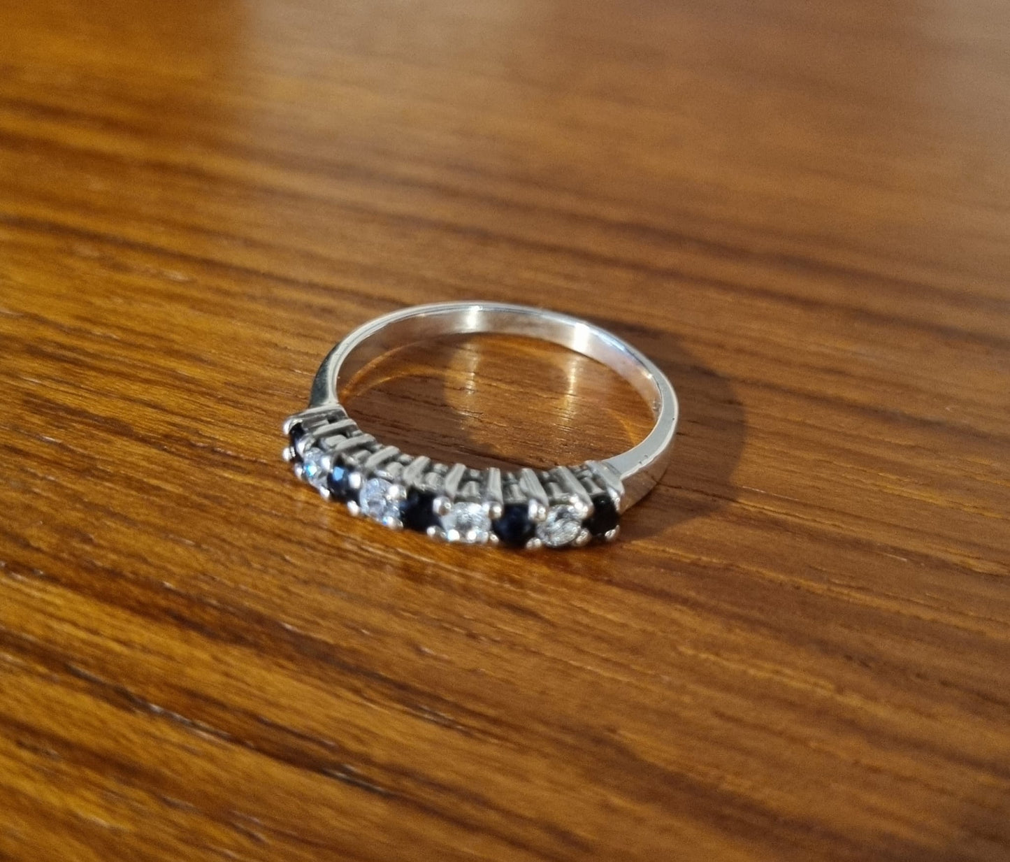Antique Vintage Sapphire & CZ Spinel Silver Eternity Ring