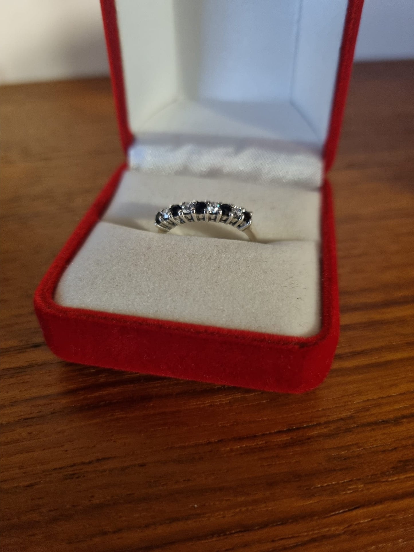 Antique Vintage Sapphire & CZ Spinel Silver Eternity Ring