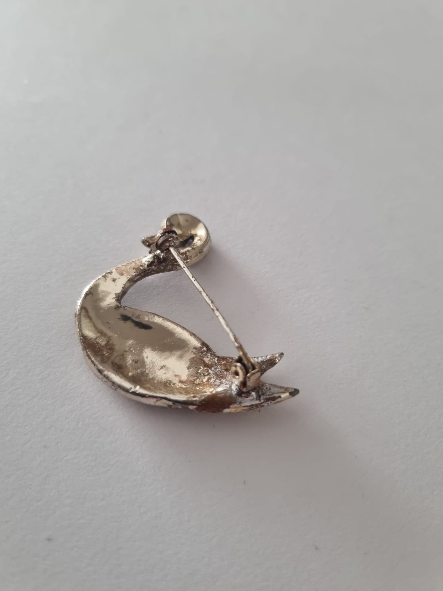 Brooch Vintage Orange and Paste Diamante Swan Bird Brooch