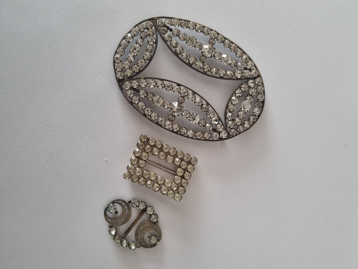 Antique Vintage Square Paste Buckle 1940s Rhinestone Accessory