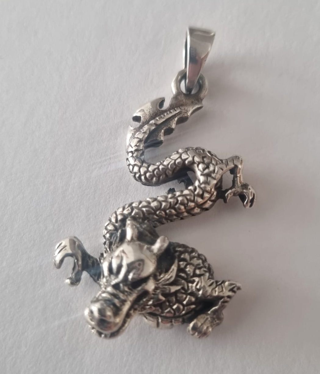 Antique Vintage Sterling Silver Dragon Pendant for Unique Styling