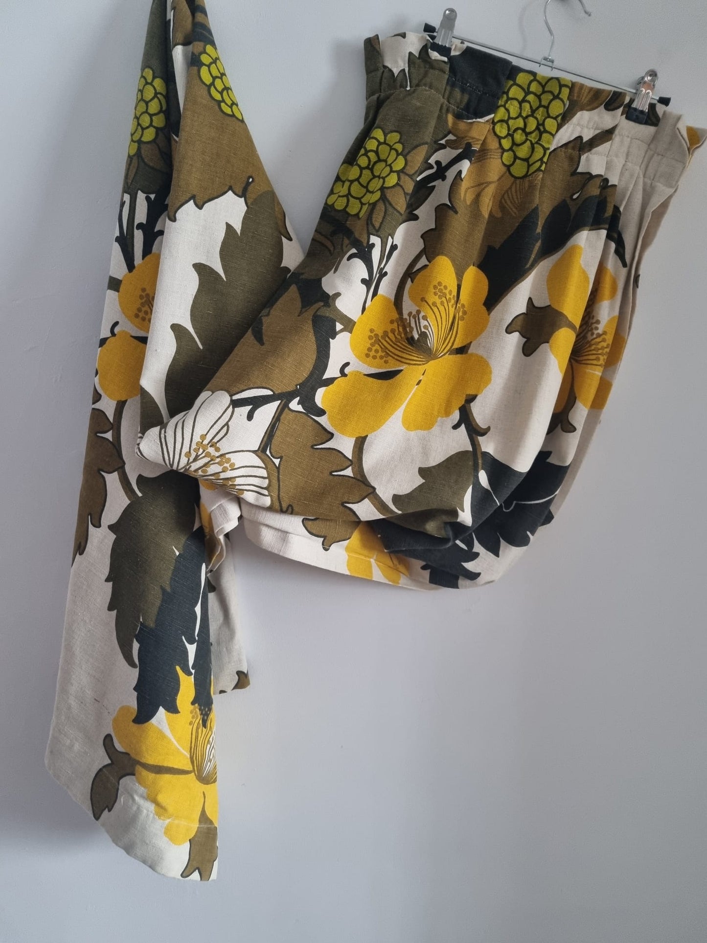 Curtain Vintage Pattern Handmade Floral Moss Green and Yellow Patterned Single Curtain