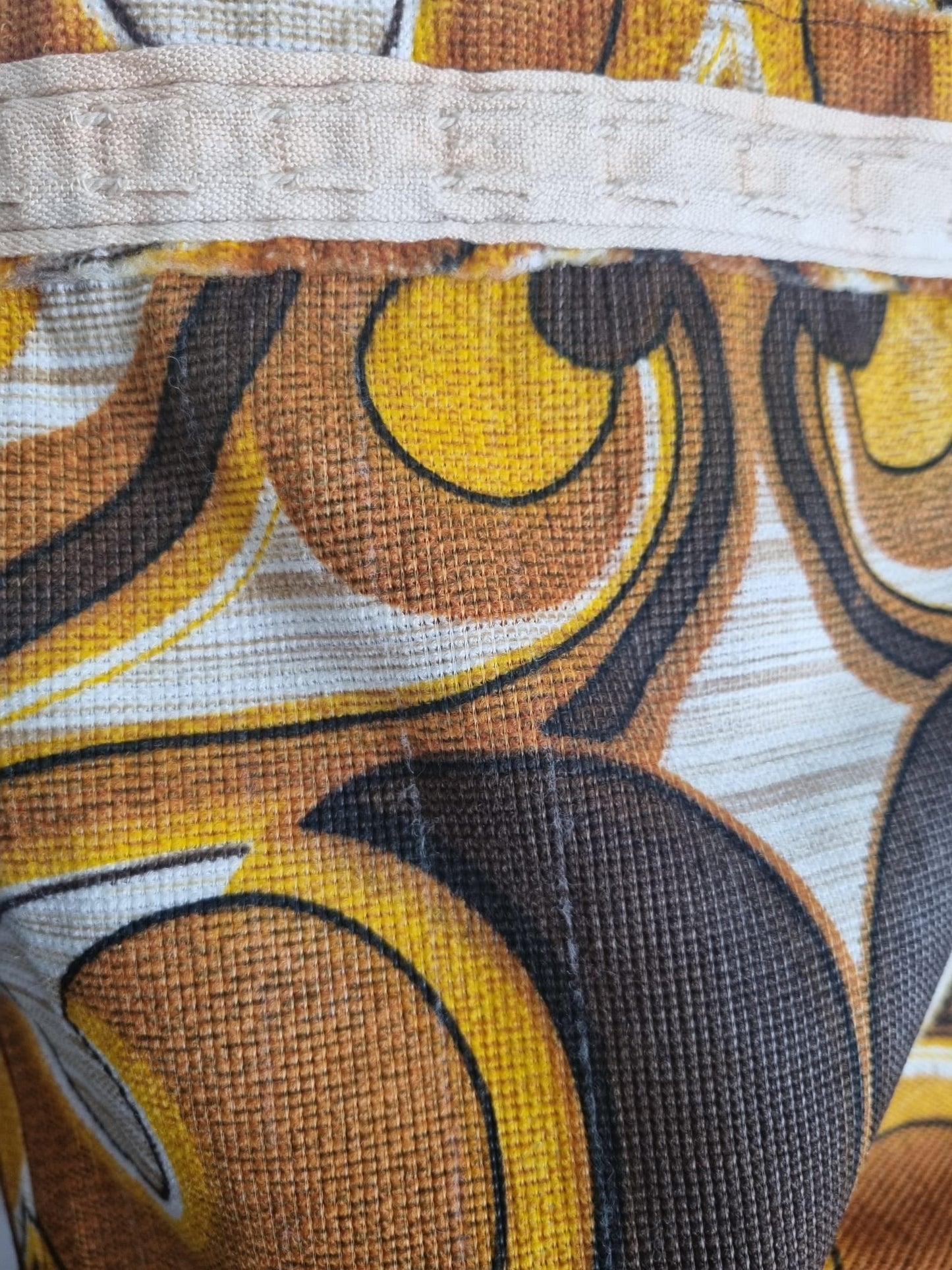 Curtains Pair 70s Fabric Vintage Handmade Brown and Mustard Abstract Decor