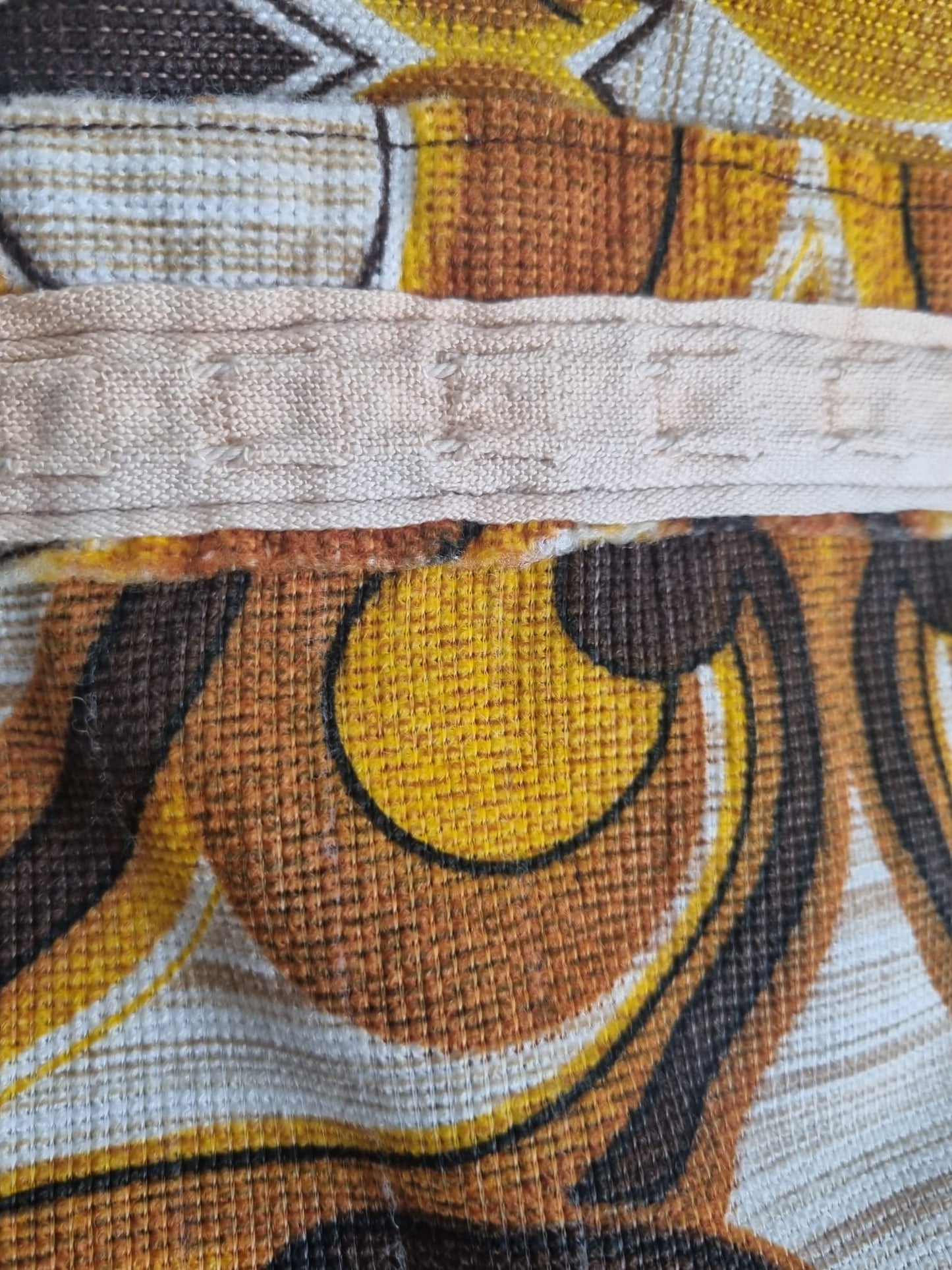Curtains Pair 70s Fabric Vintage Handmade Brown and Mustard Abstract Decor
