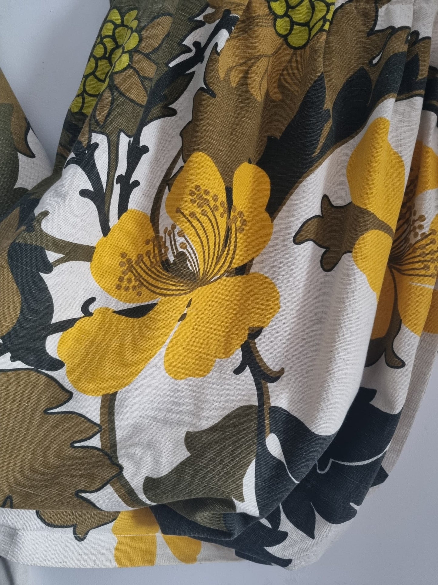 Curtain Vintage Pattern Handmade Floral Moss Green and Yellow Patterned Single Curtain