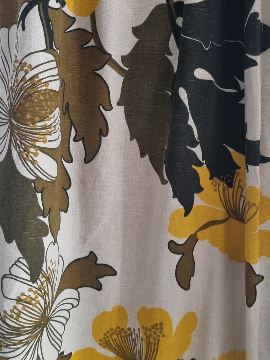 Curtain Vintage Pattern Handmade Floral Moss Green and Yellow Patterned Single Curtain