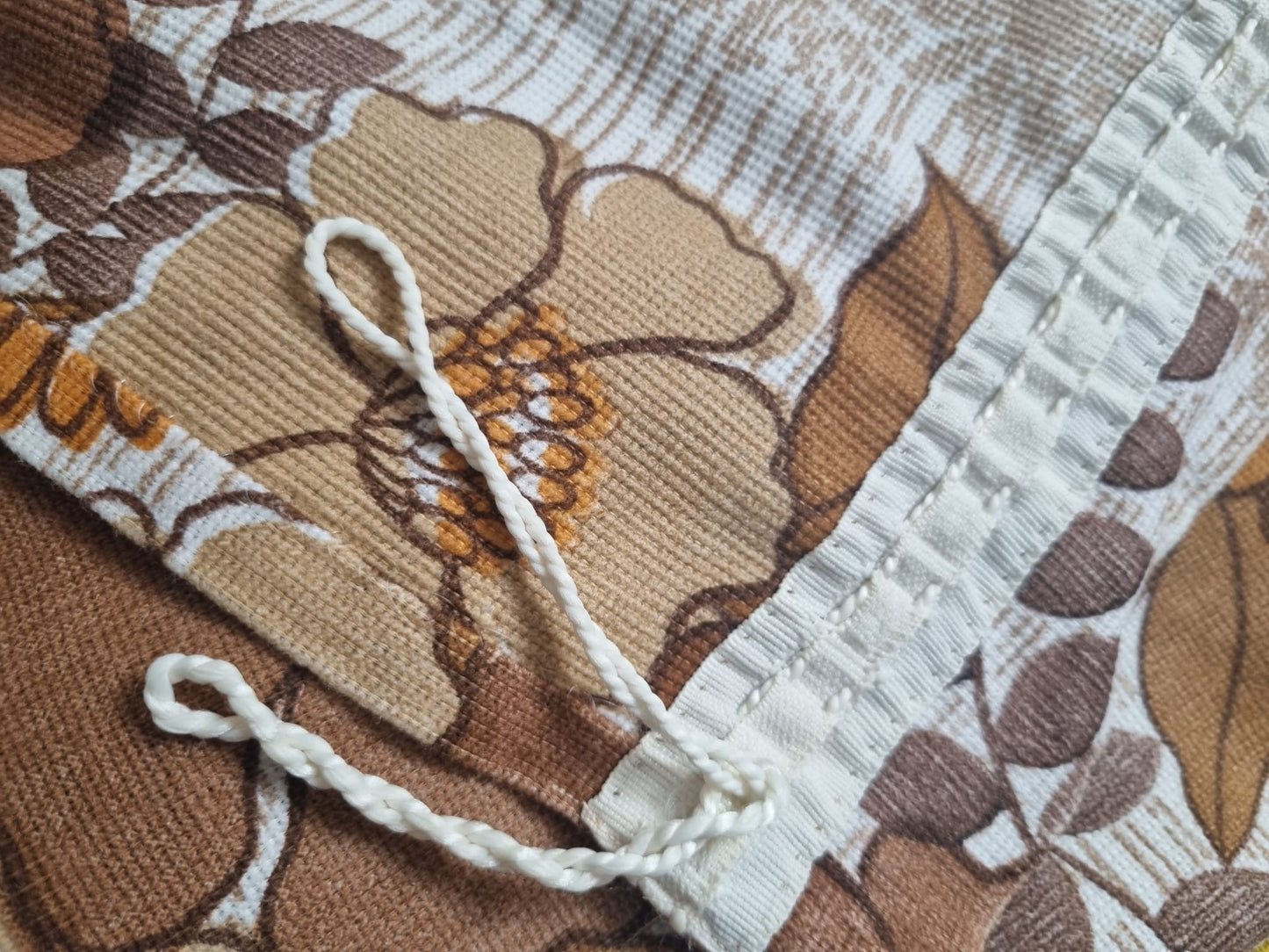 Curtain Vintage 60s Handmade Brown Floral Single Curtain