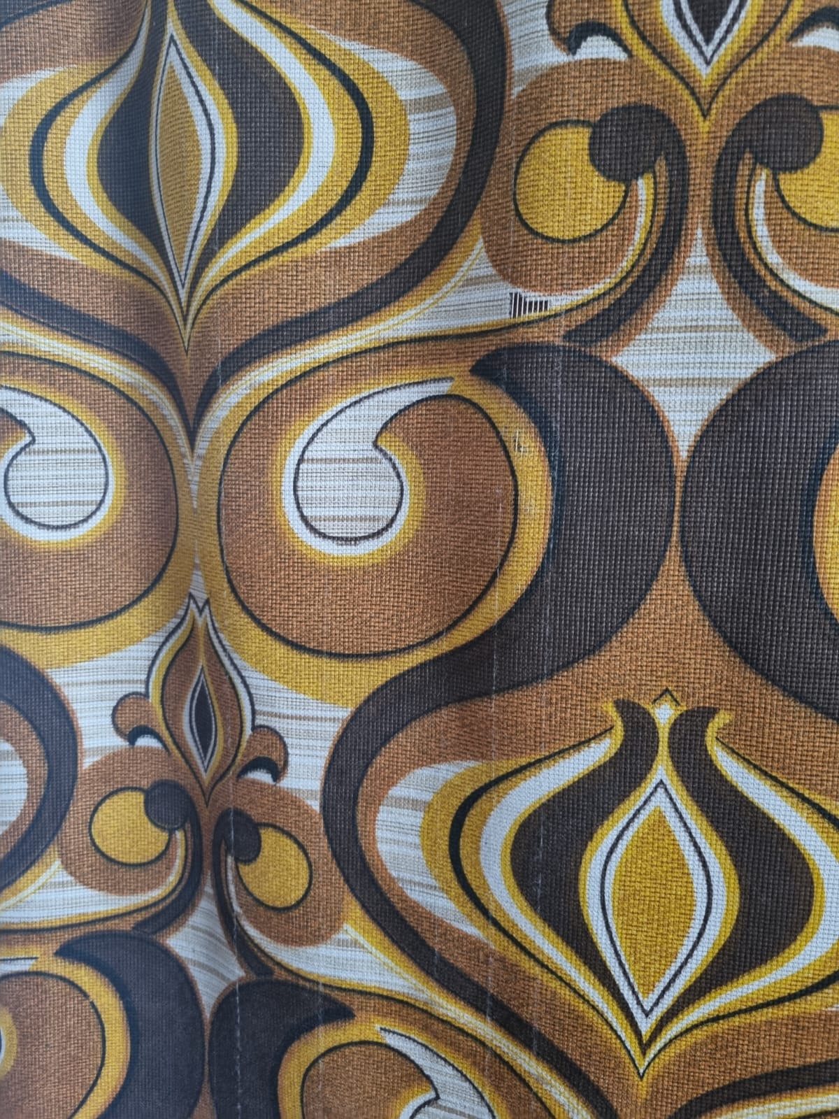 Curtains Pair 70s Fabric Vintage Handmade Brown and Mustard Abstract Decor