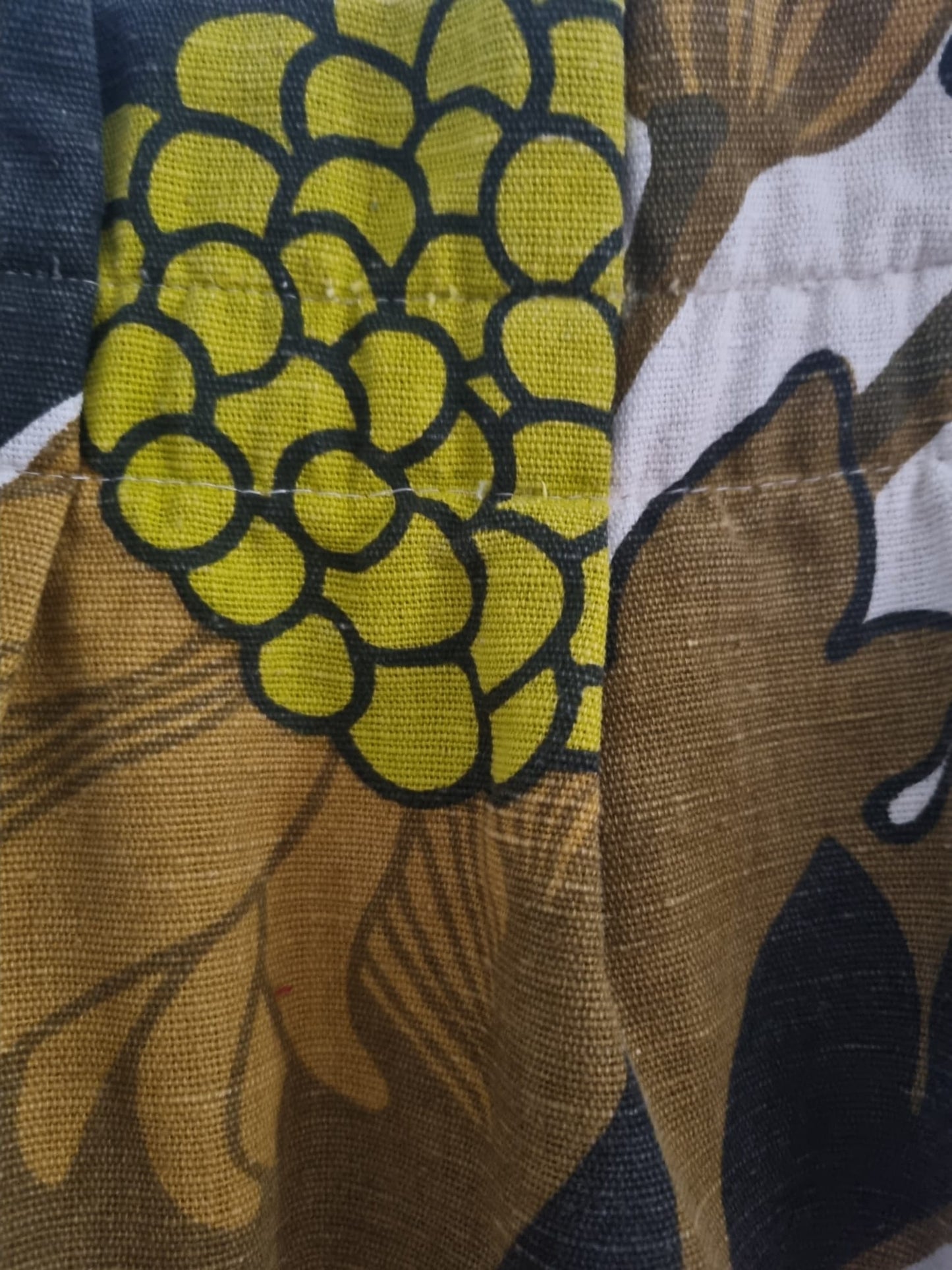 Vintage Floral Curtain Handmade in Moss Green and Yellow