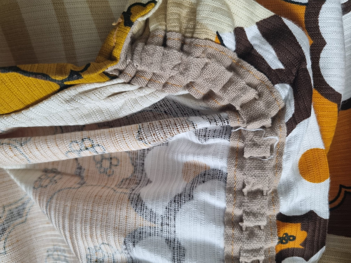 70s Curtain Vintage Handmade White and Orange Floral Design Curtain