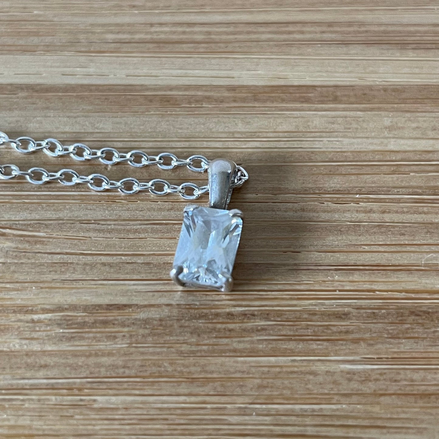 Necklace Vintage Square Cubic Zirconia Drop Silver Pendant
