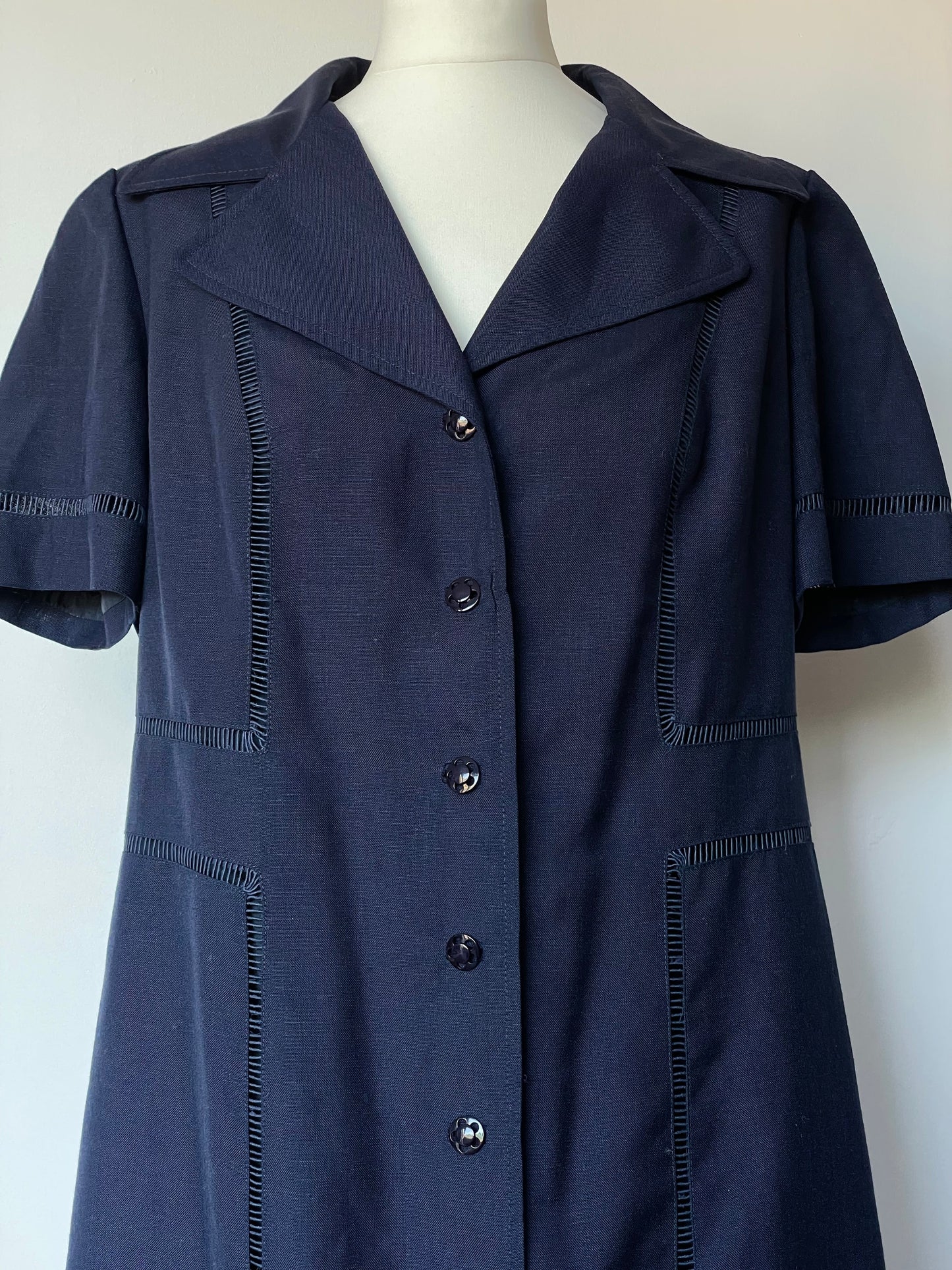 Vintage Luisa Firenze 60s Navy Blue Flower Power Dress