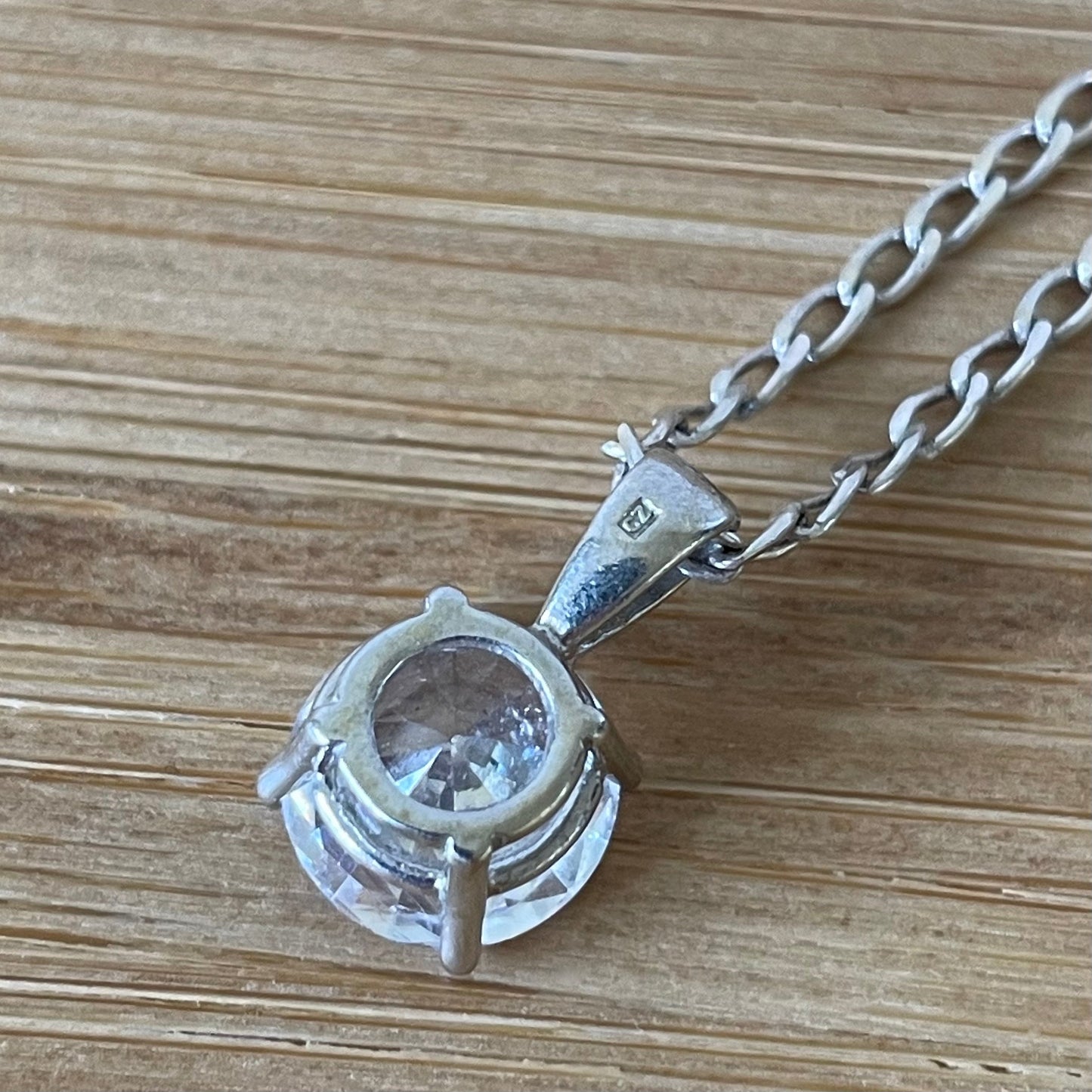 Vintage Necklace Round Cubic Zirconia Silver Tone Pendant Necklace 925