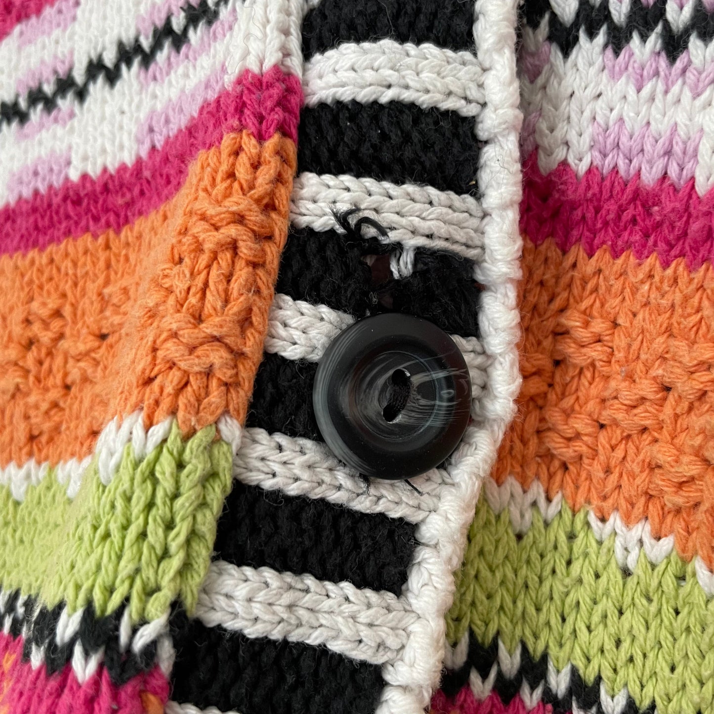 Vintage The Sweater Shop Pink, Orange and White Striped Bold Floral Statement Cardigan