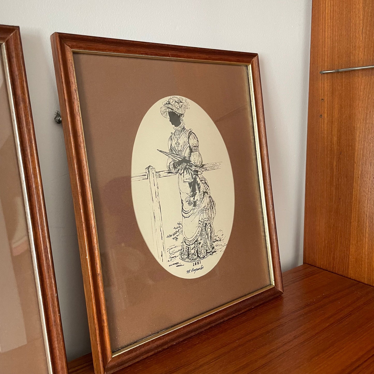 Antique Victorian Fashion Dresses Vignette Artworks Set of Two