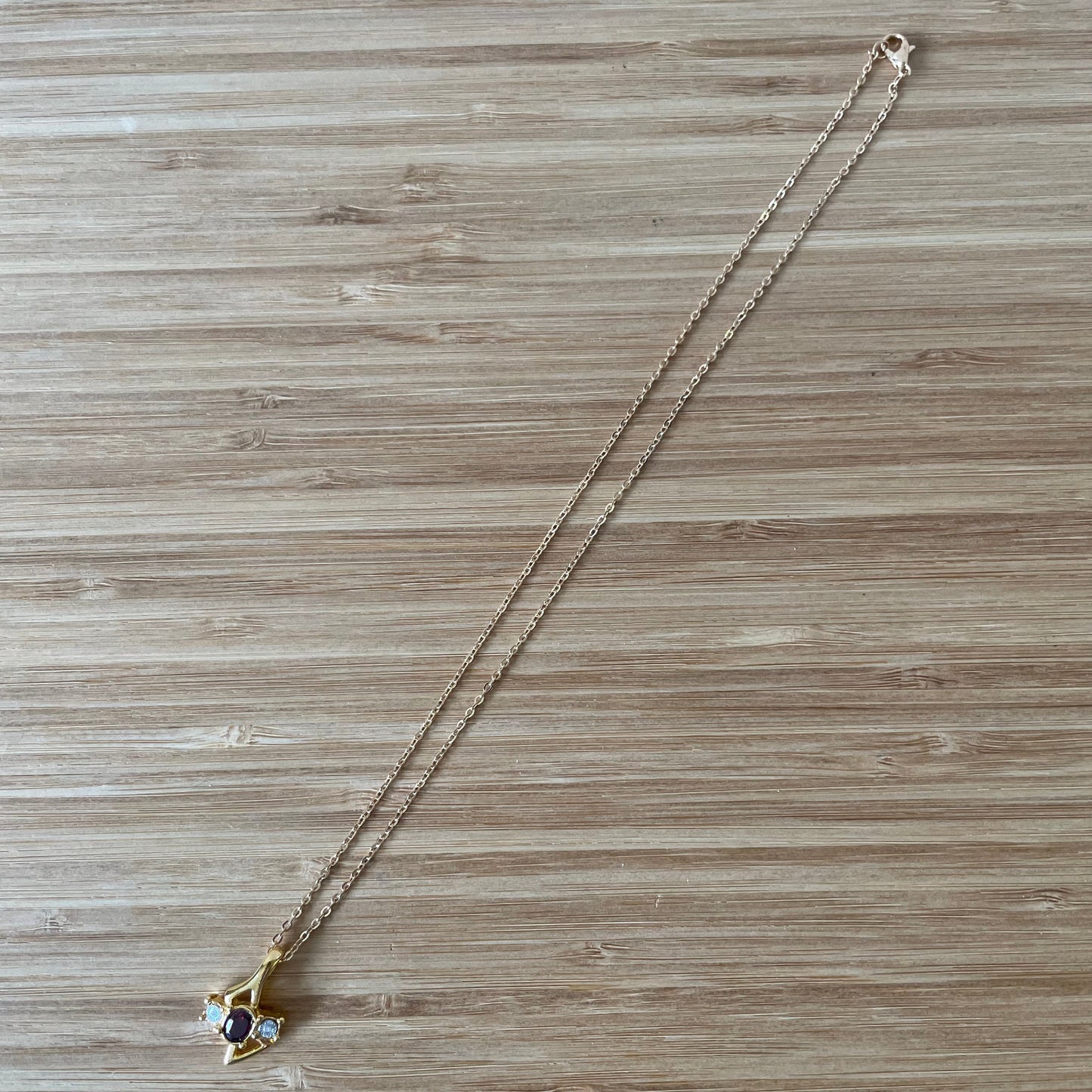 Vintage Gold Tone Red Stone Abstract Pendant Necklace