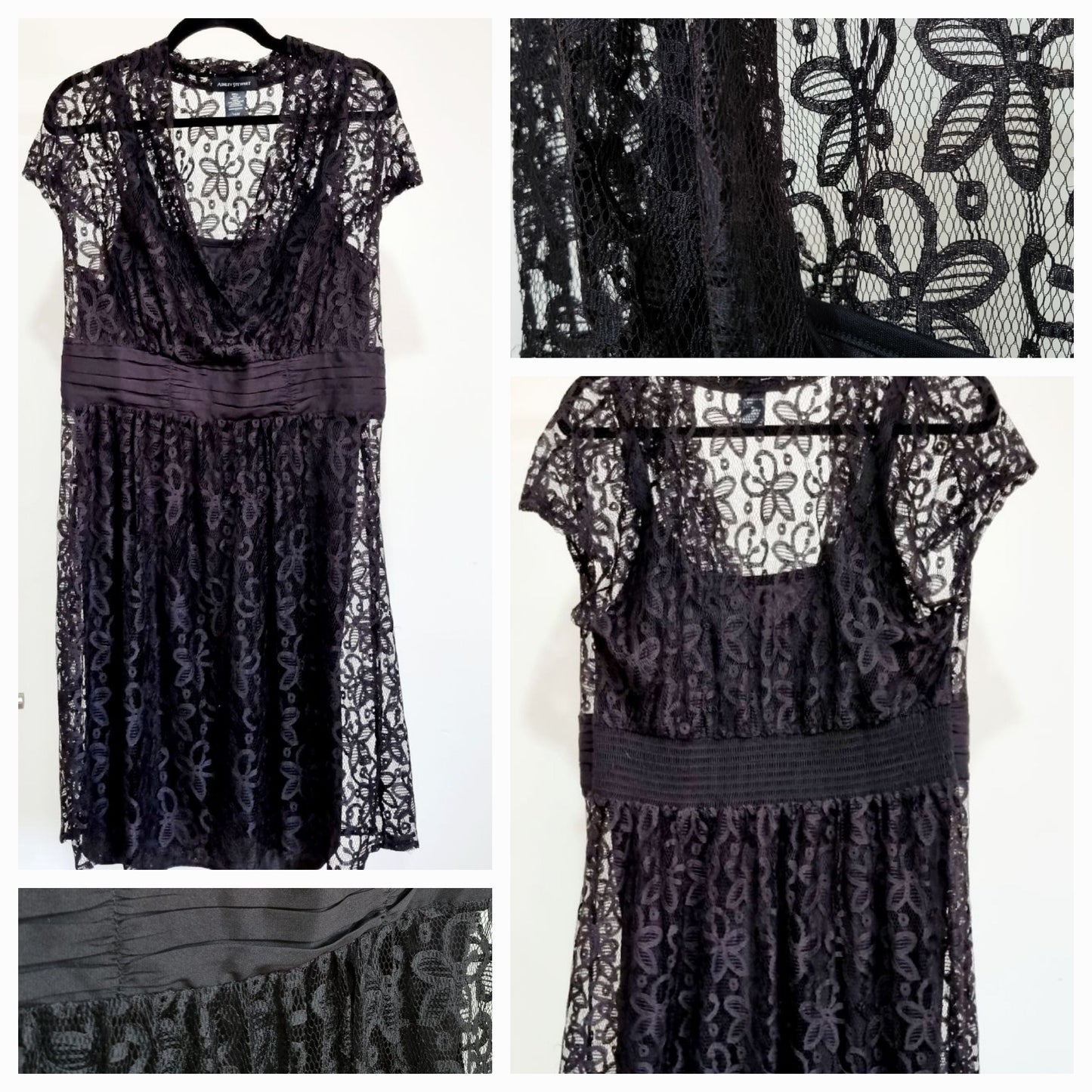 Ashley Stewart Black Lace Floral Vintage Midsize Mini Dress UK 14 - Vintage Appreciation Society
