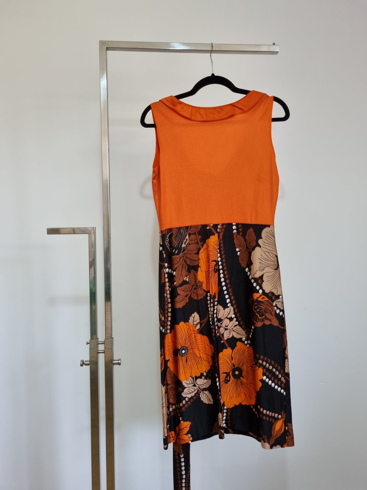 Orange Sleeveless Dress Handmade Vintage Midsize Dress UK 14
