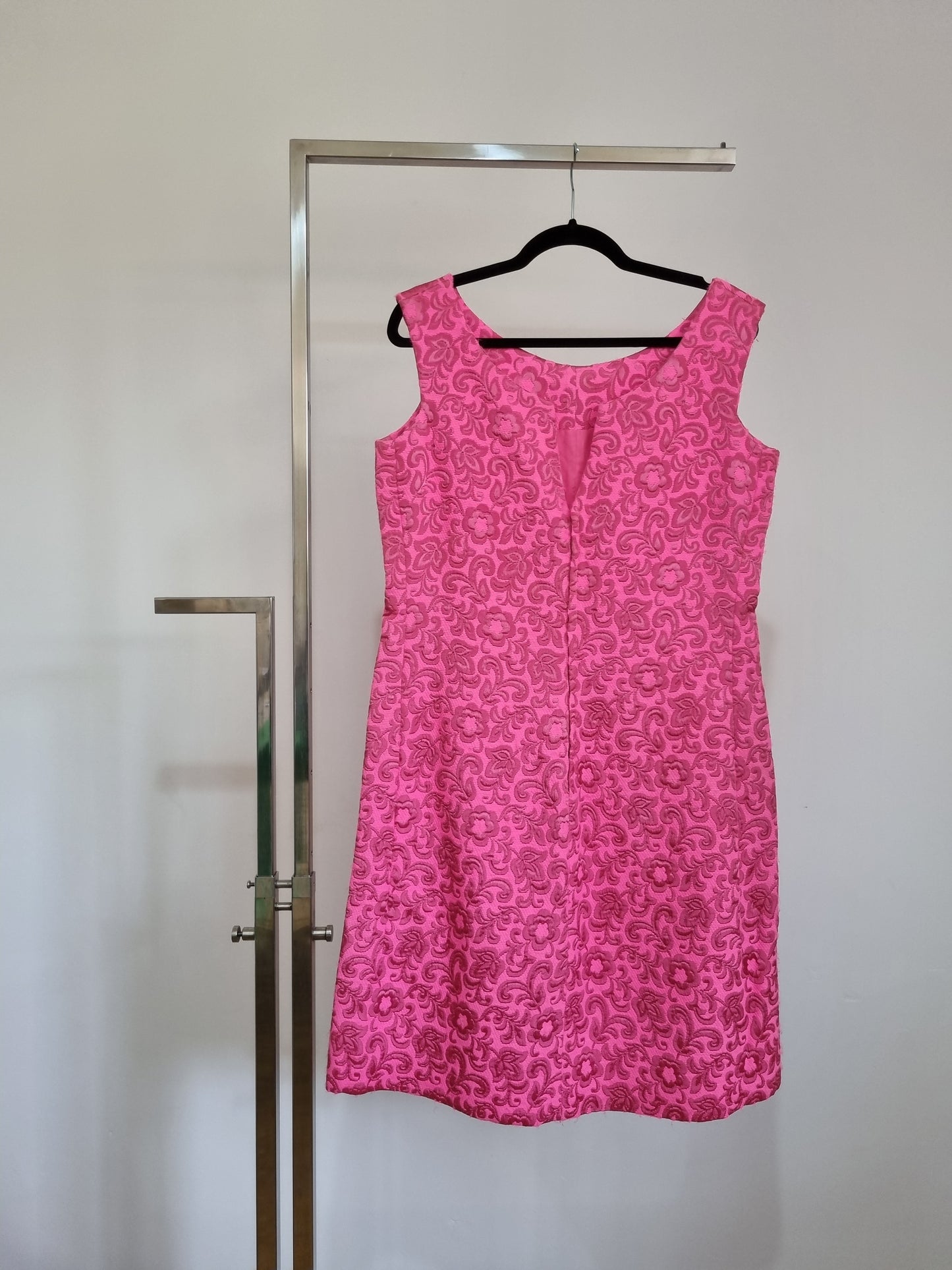 Handmade Vintage Hot Pink Brocade Pattern Shift Dress UK 16