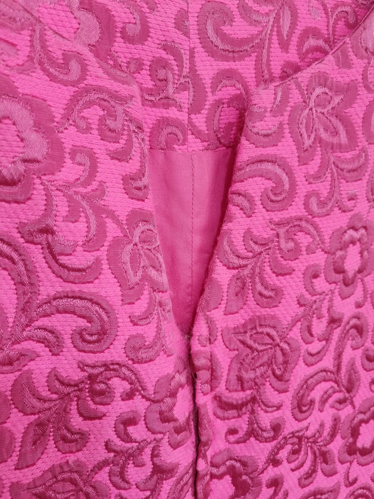Handmade Vintage Hot Pink Brocade Pattern Shift Dress UK 16